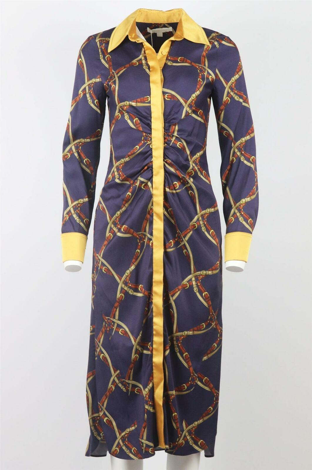 Jonathan Simkhai's midi dress has been made from soft jersey that's ruched at the waist and bust with a gold and brown leather buckle print, accentuating your curves.
Navy, gold and brown jersey.
Concealed button fastening at front.
100%