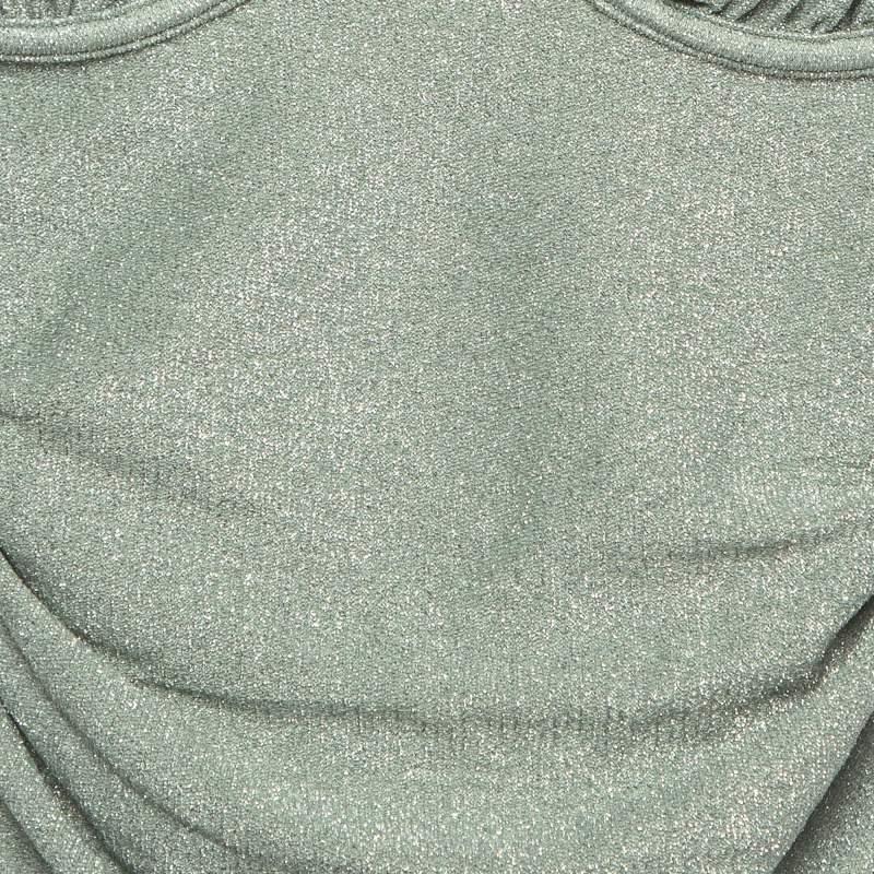 Gray Jonathan Simkhai Sage Green Lurex Knit Ruched Swimsuit S