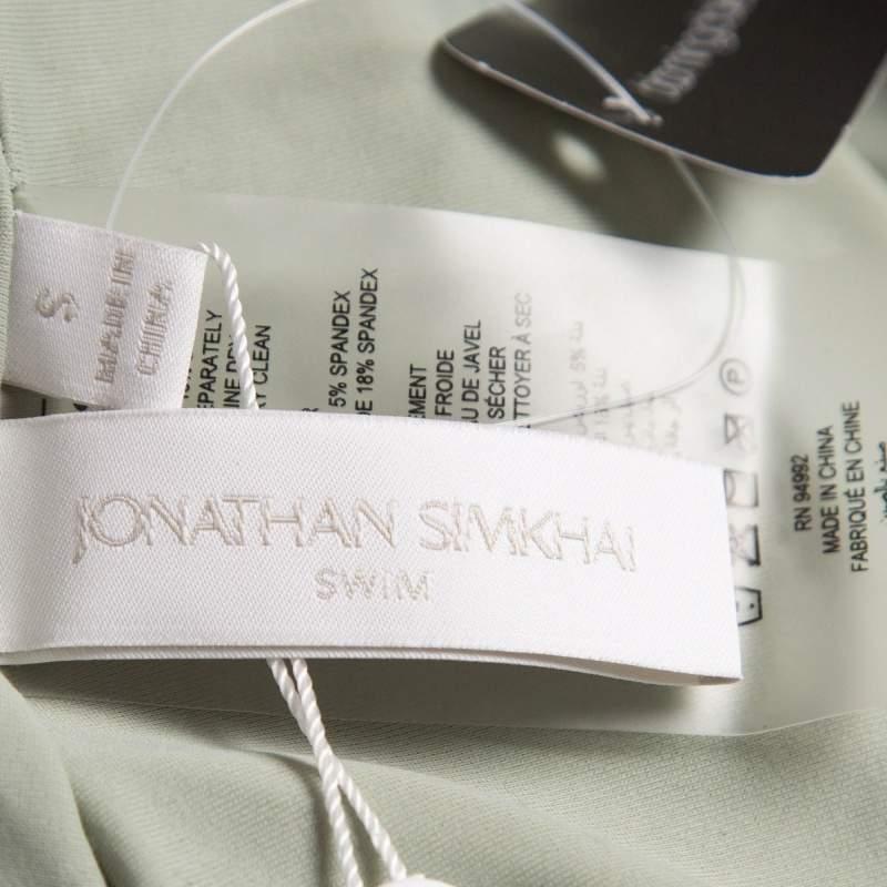Jonathan Simkhai Sage Green Lurex Knit Ruched Swimsuit S In New Condition In Dubai, Al Qouz 2