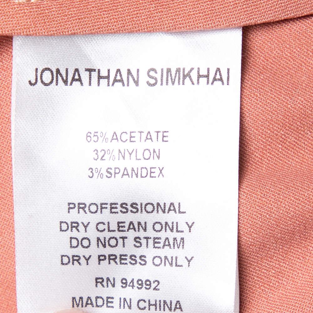 Jonathan Simkhai Salmon Pink Crepe Satin Wrap Crop Top&Wide Leg Track Pant Set M In Good Condition For Sale In Dubai, Al Qouz 2