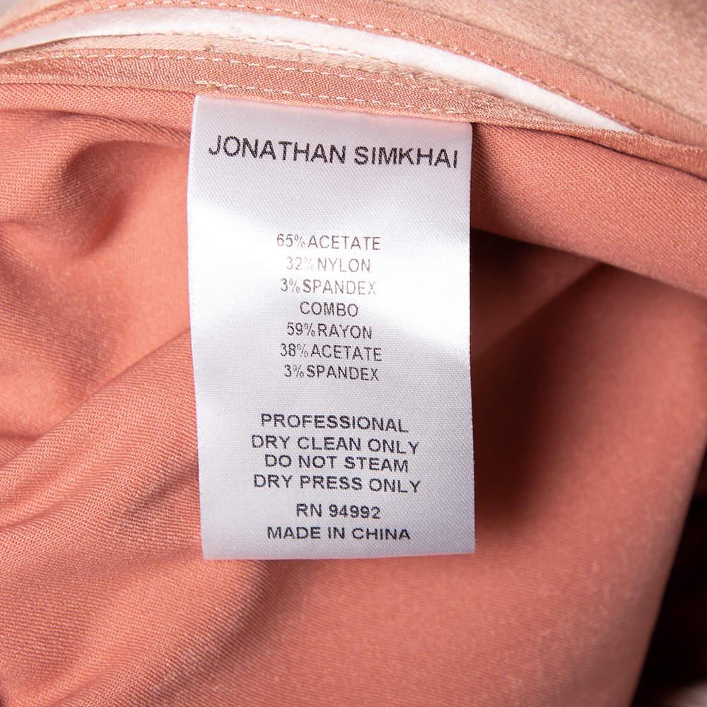 Jonathan Simkhai Salmon Pink Crepe Satin Wrap Crop Top&Wide Leg Track Pant Set M For Sale 2