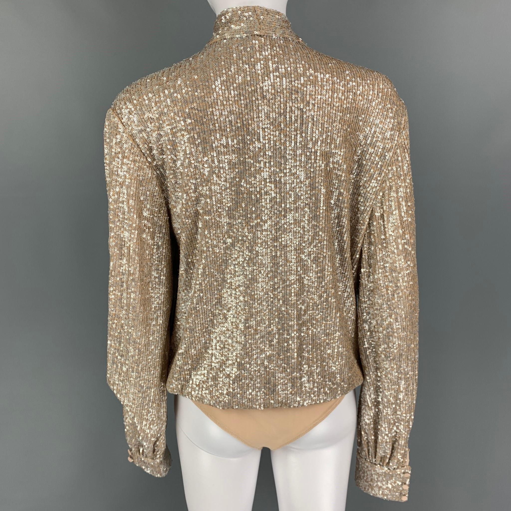 Brown JONATHAN SIMKHAI Size L Champagne Polyester Sequined Bodysuit Shirt