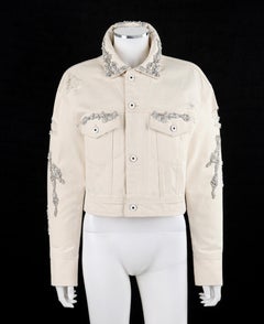 JONATHAN SIMKHAI Spring 2018 Cream Distressed Crystal Beaded Cropped Jacket NWT