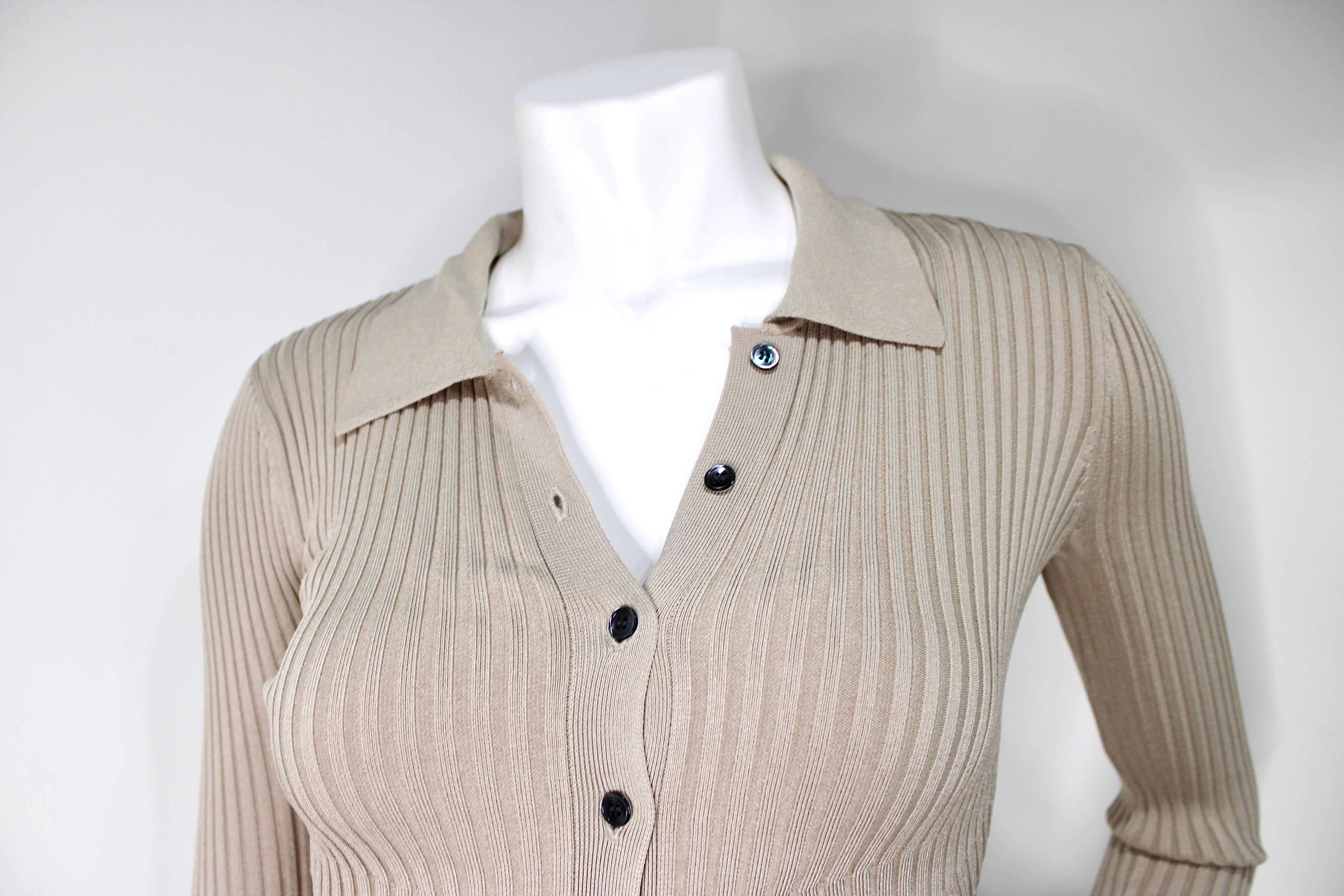 Beige Jonathan Simkhai - Top court à manches longues en tricot côtelé Truffle en vente