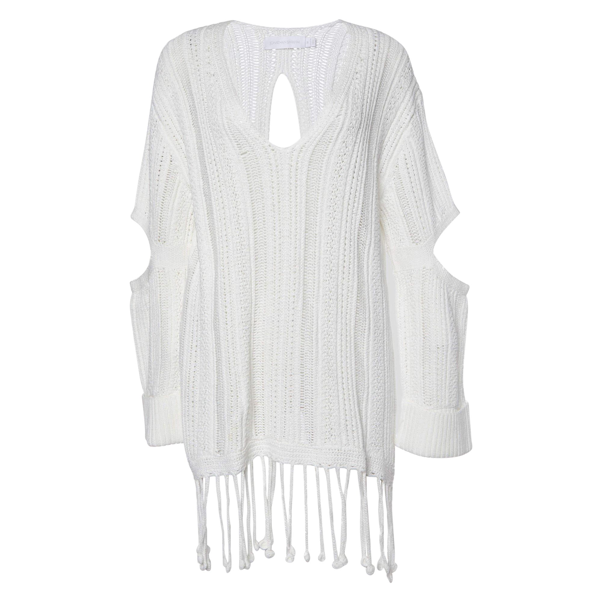 Jonathan Simkhai Weißer Chunky Knit Rayna-Poncho mit Ausschnitt aus Chunky-Strick M