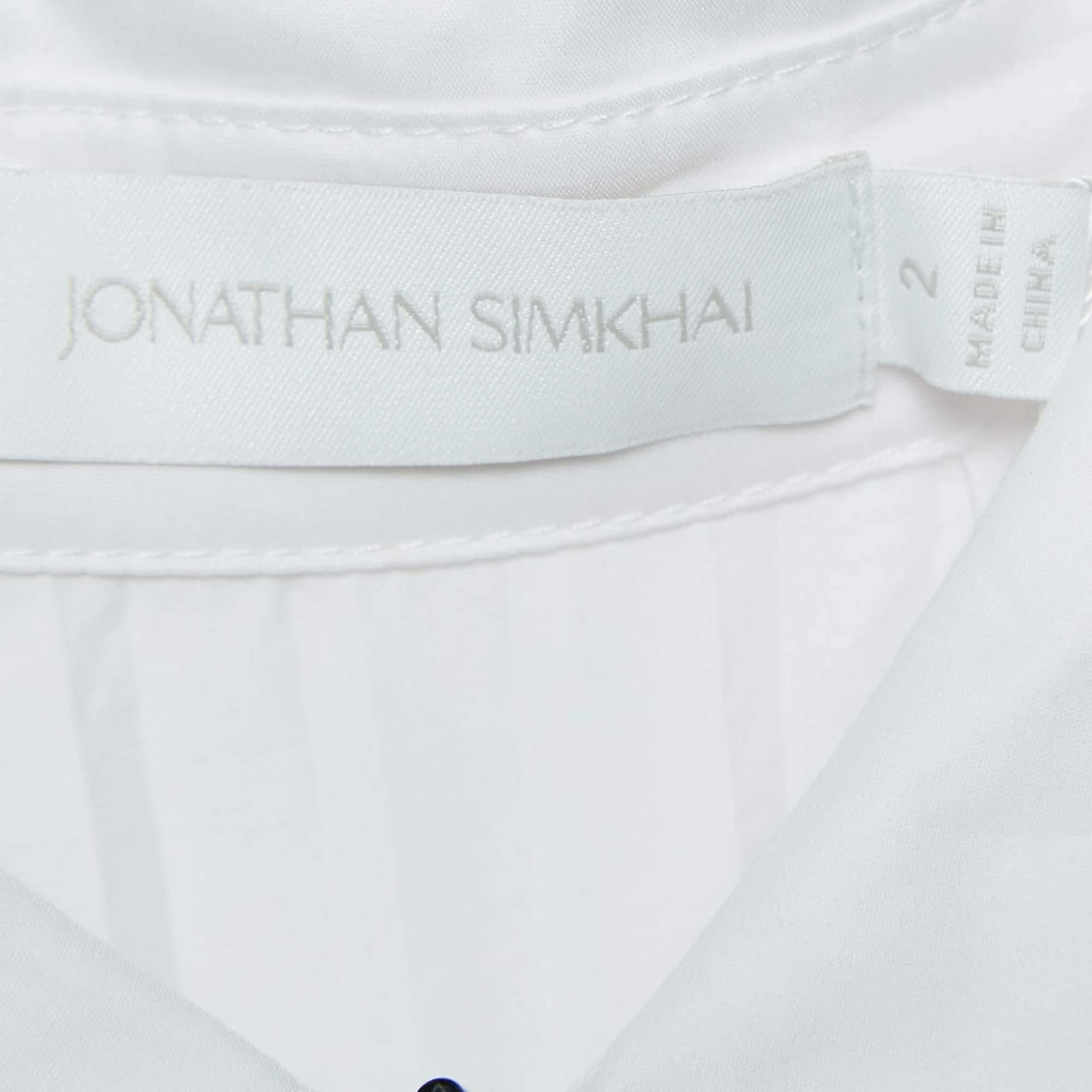 Jonathan Simkhai White Pleated Cotton Blend Chain Detail Long Dress M In Good Condition In Dubai, Al Qouz 2