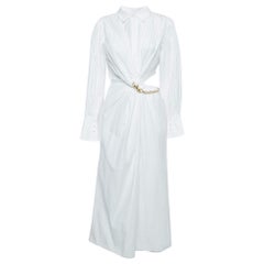 Jonathan Simkhai White Pleated Cotton Blend Chain Detail Long Dress M