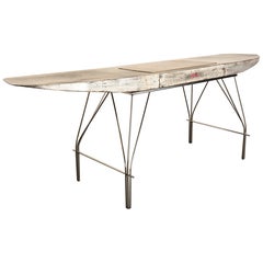 Jonathan Singleton Distressed Steel Desk Leather Inset Stainless Base, 2000s