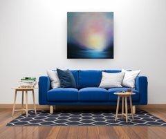 Pittura astratta di paesaggio 'Il blu profondo' su tela, 100x100 cm, firmata