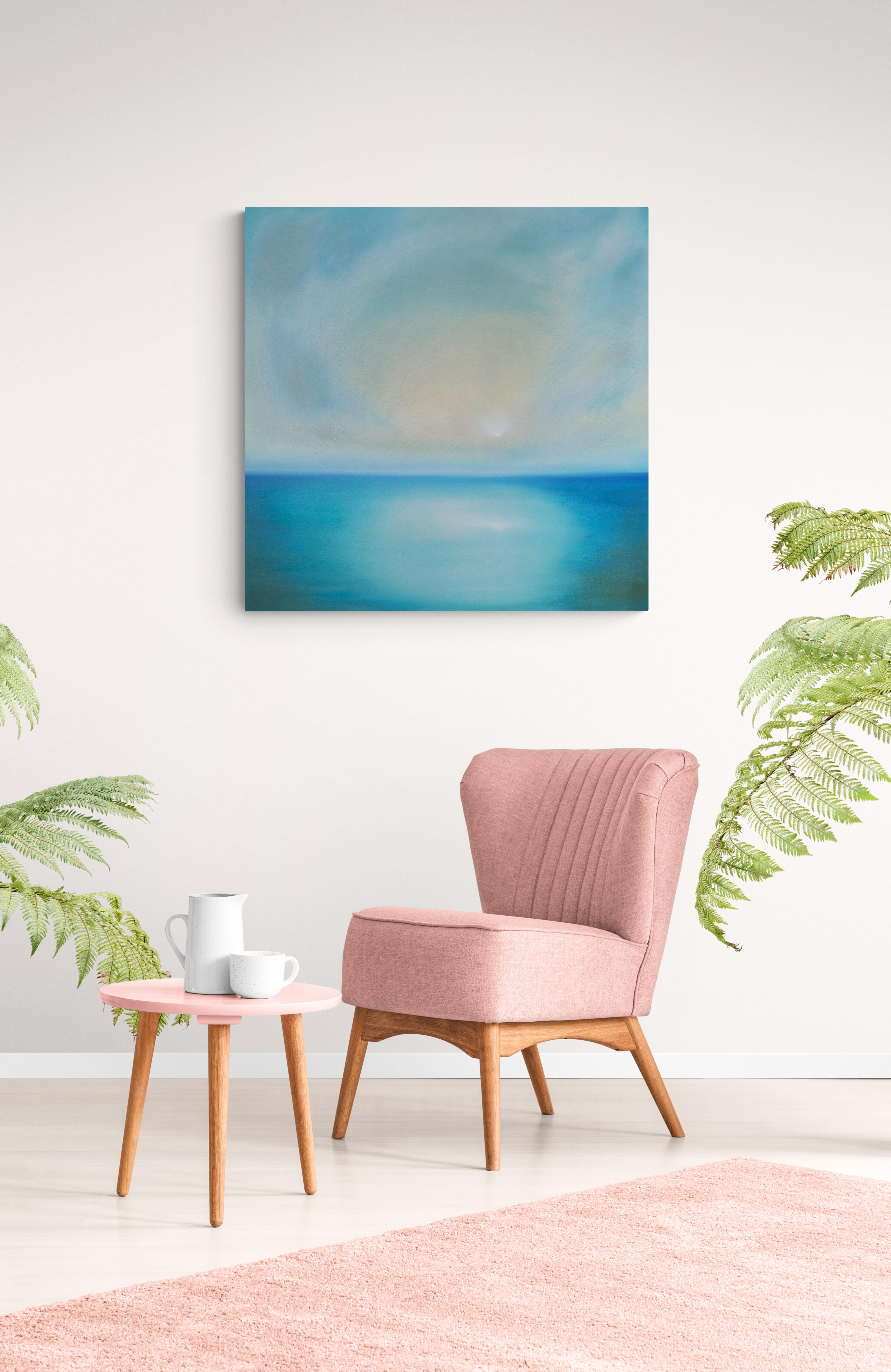 Calm Seas-original abstract seascape-ocean painting for sale-contemporary Art in vendita 1
