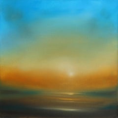 Ocean Sunset Acrylgemälde, Abstrakte Meereslandschaft, Signiert, 65x65 cm