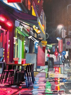 «Back to Jazz», pintura al óleo original, paisaje urbano, arte contemporáneo, 76 cm