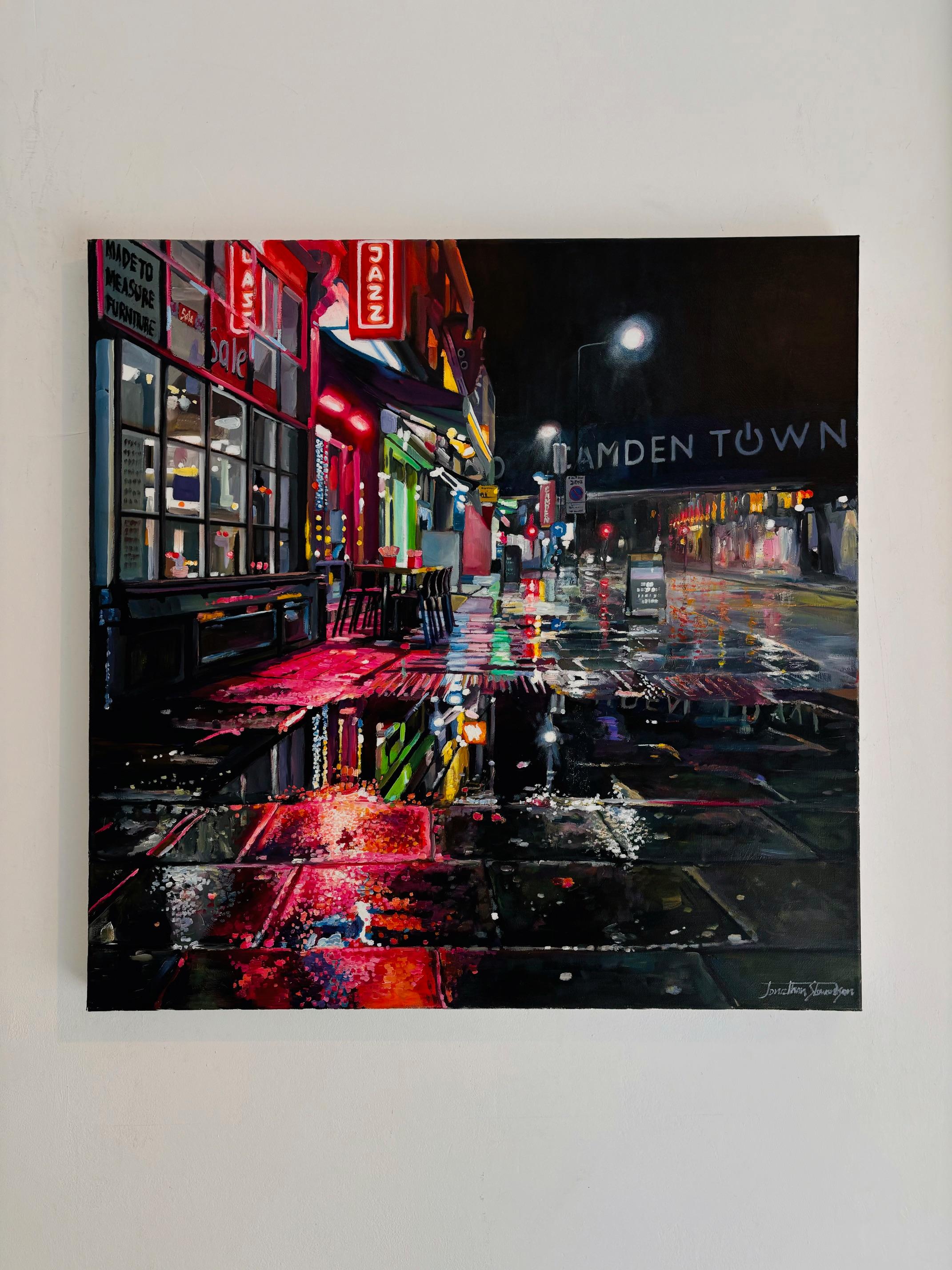 Back to Jazz - Original Realismus Stadtbild Ölgemälde-zeitgenössische Kunst im Angebot 1