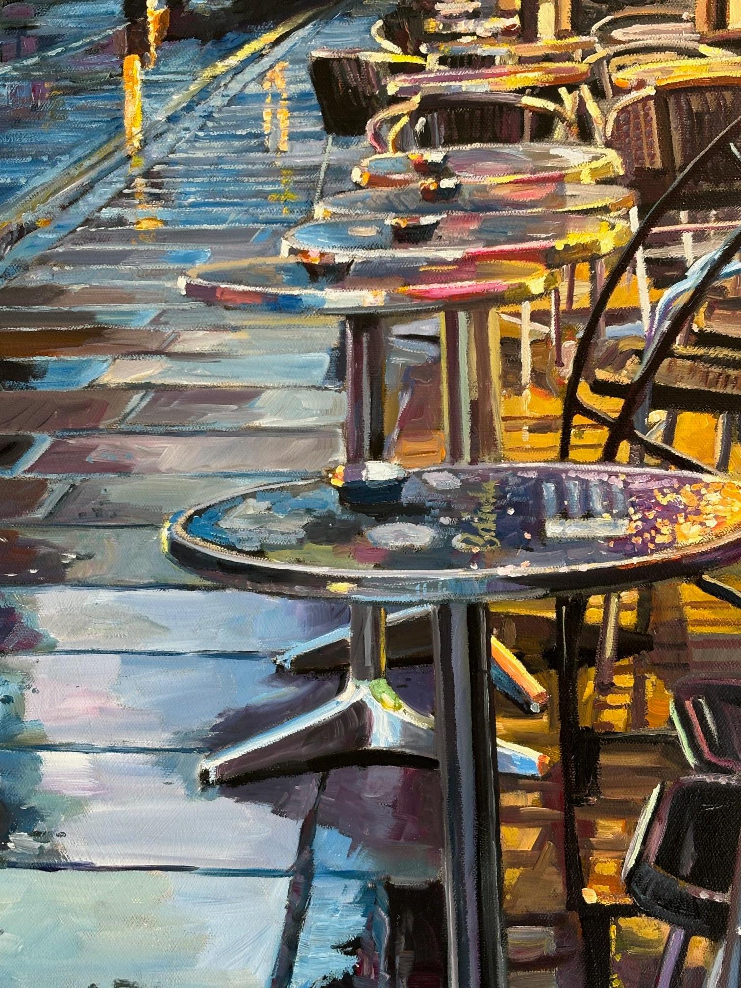 Bar Italia, Frith Street-Originales realistisches Londoner Ölgemälde-zeitgenössische Kunst (Schwarz), Landscape Painting, von Jonathan Stewerdson