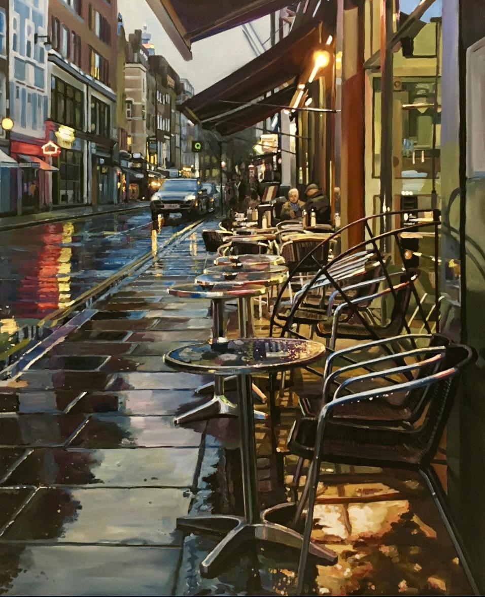 Bar Italia, Frith Street-Original realism London oil painting-contemporary Art