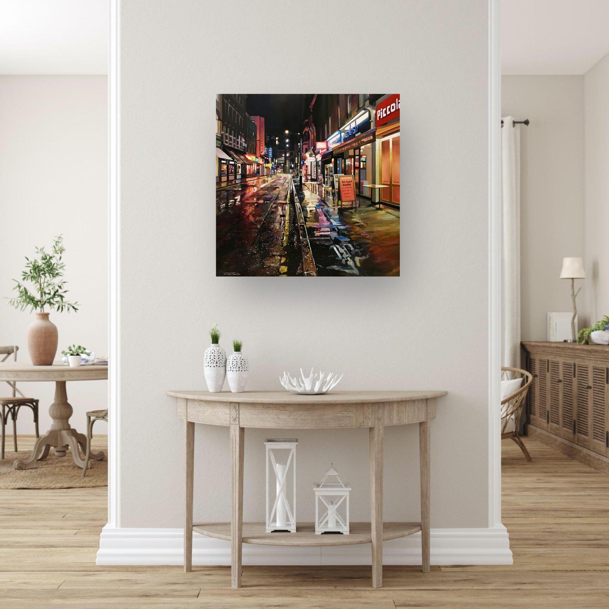 Brewer Street, Soho - Original realism cityscape oil painting -contemporary Art For Sale 1