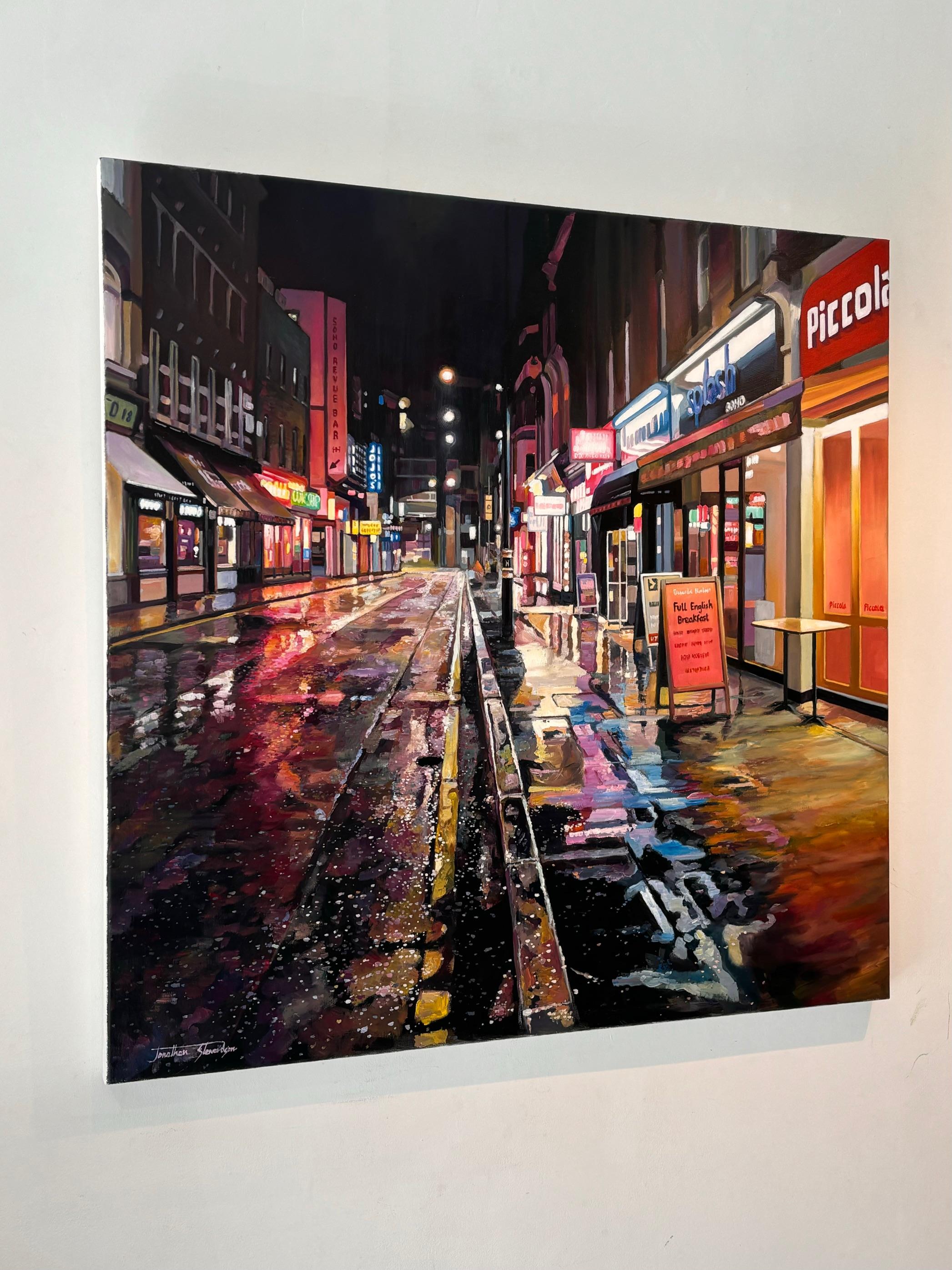Brewer Street, SOHO - Original Realismus Stadtbild Ölgemälde -Zeitgenössische Kunst (Impressionismus), Painting, von Jonathan Stewerdson