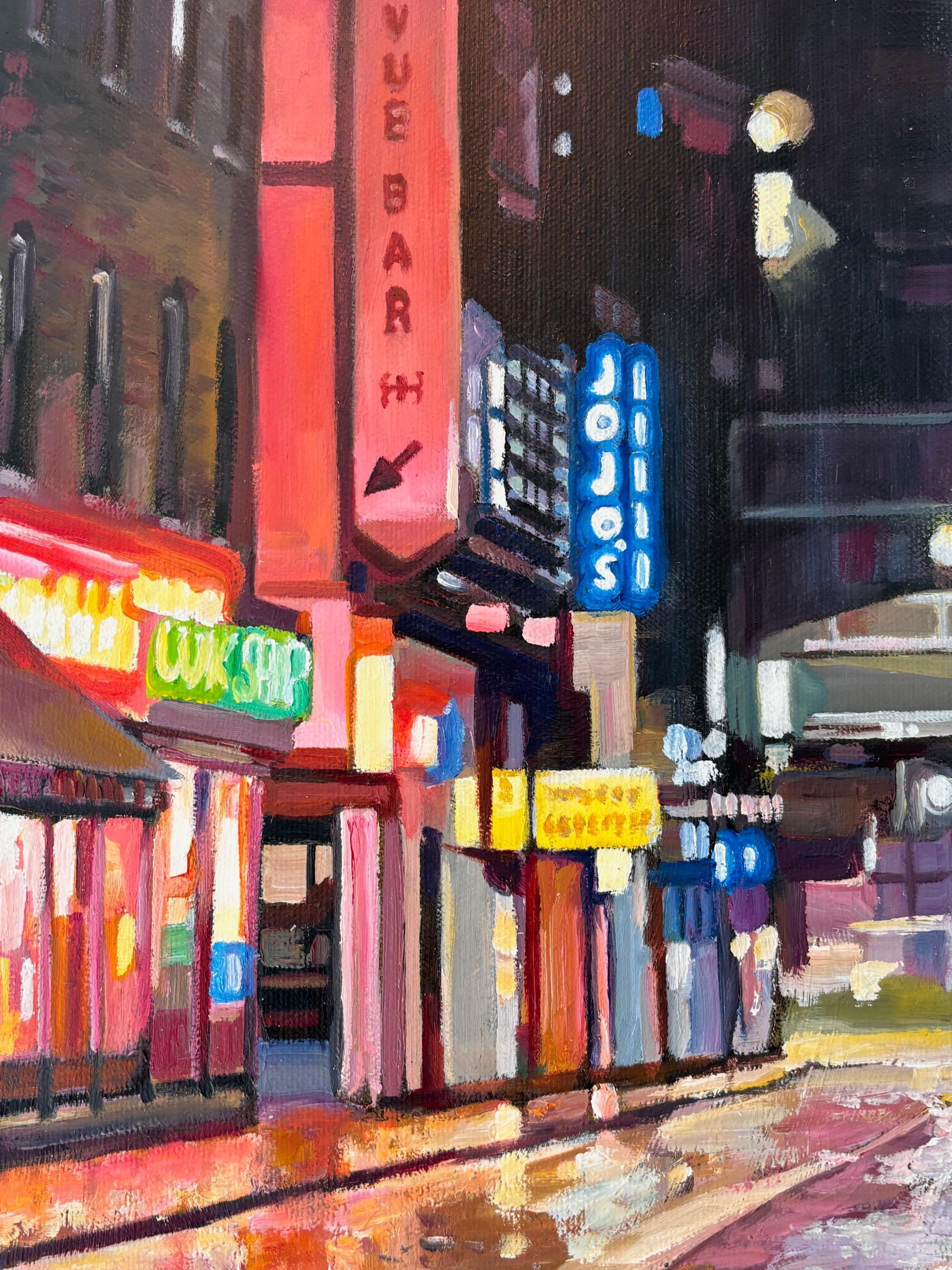 Brewer Street, SOHO - Original Realismus Stadtbild Ölgemälde -Zeitgenössische Kunst (Schwarz), Landscape Painting, von Jonathan Stewerdson