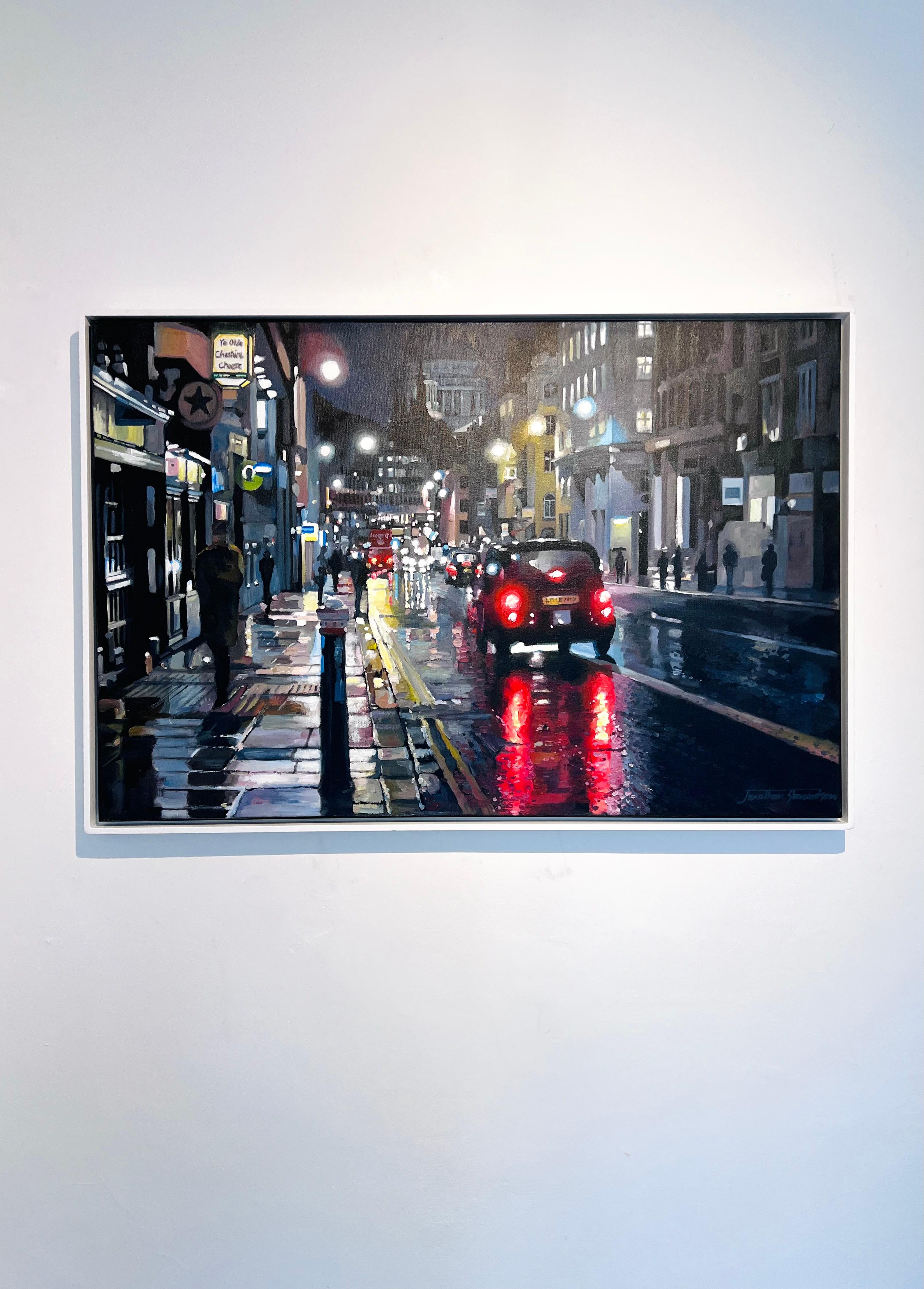 Fleet St (Nacht, Regenbogen)-Original impressionistisches Stadtbild- moderne Kunst (Impressionismus), Art, von Jonathan Stewerdson