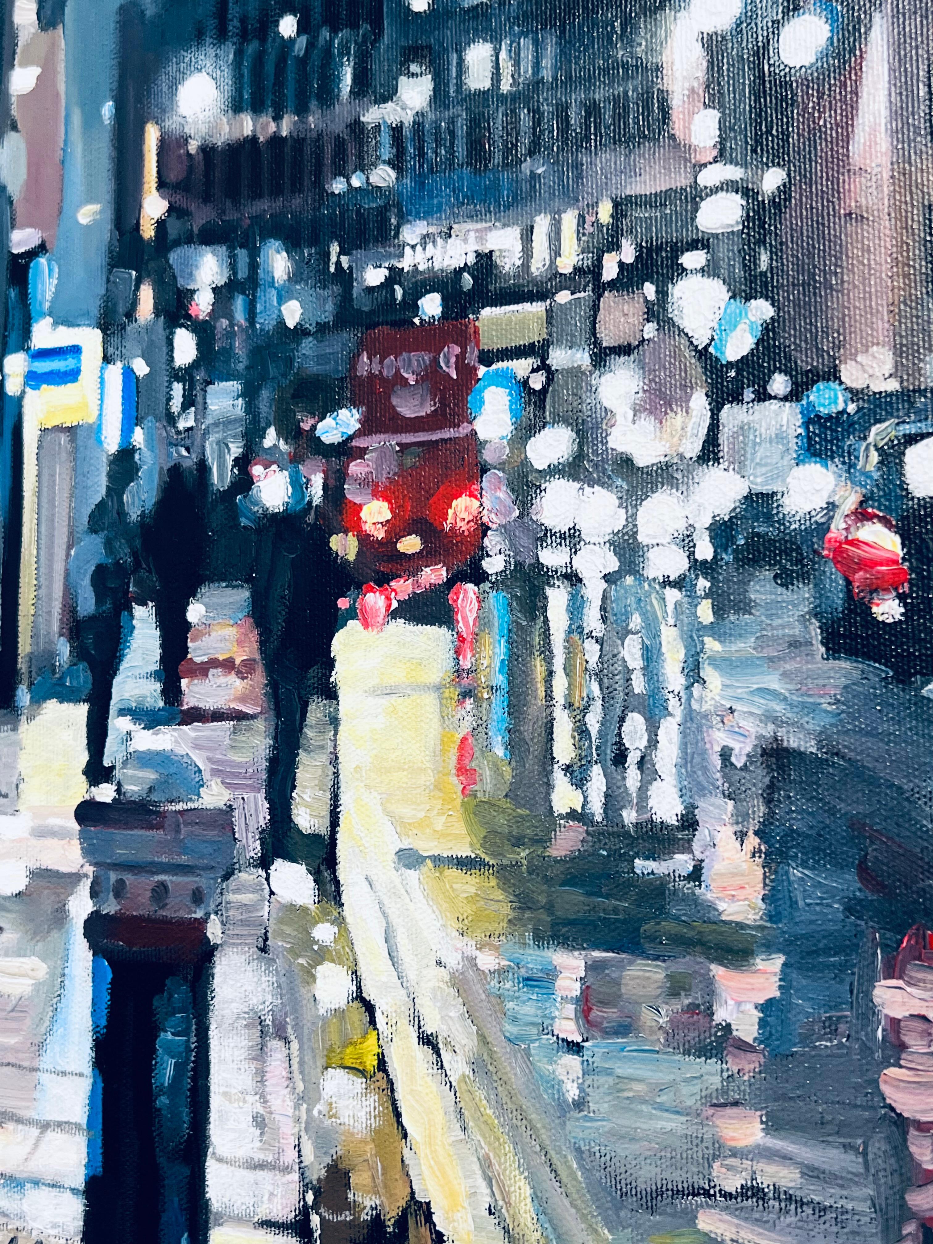 Fleet St (Nacht, Regenbogen)-Original impressionistisches Stadtbild- moderne Kunst im Angebot 1