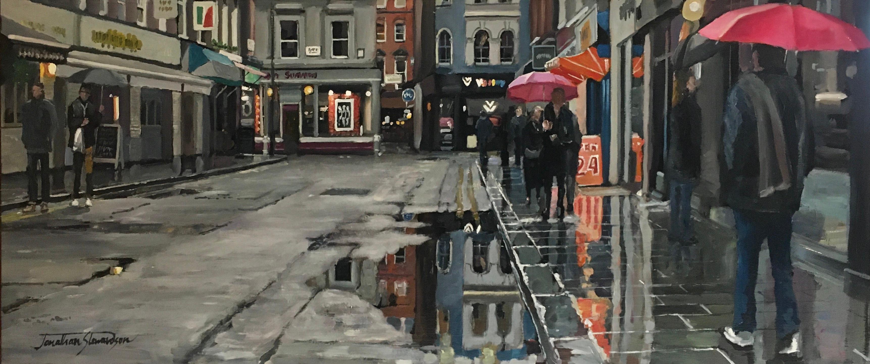 Old Compton St (Day)-Original London cityscape painting-modern impressionist art - Art by Jonathan Stewerdson