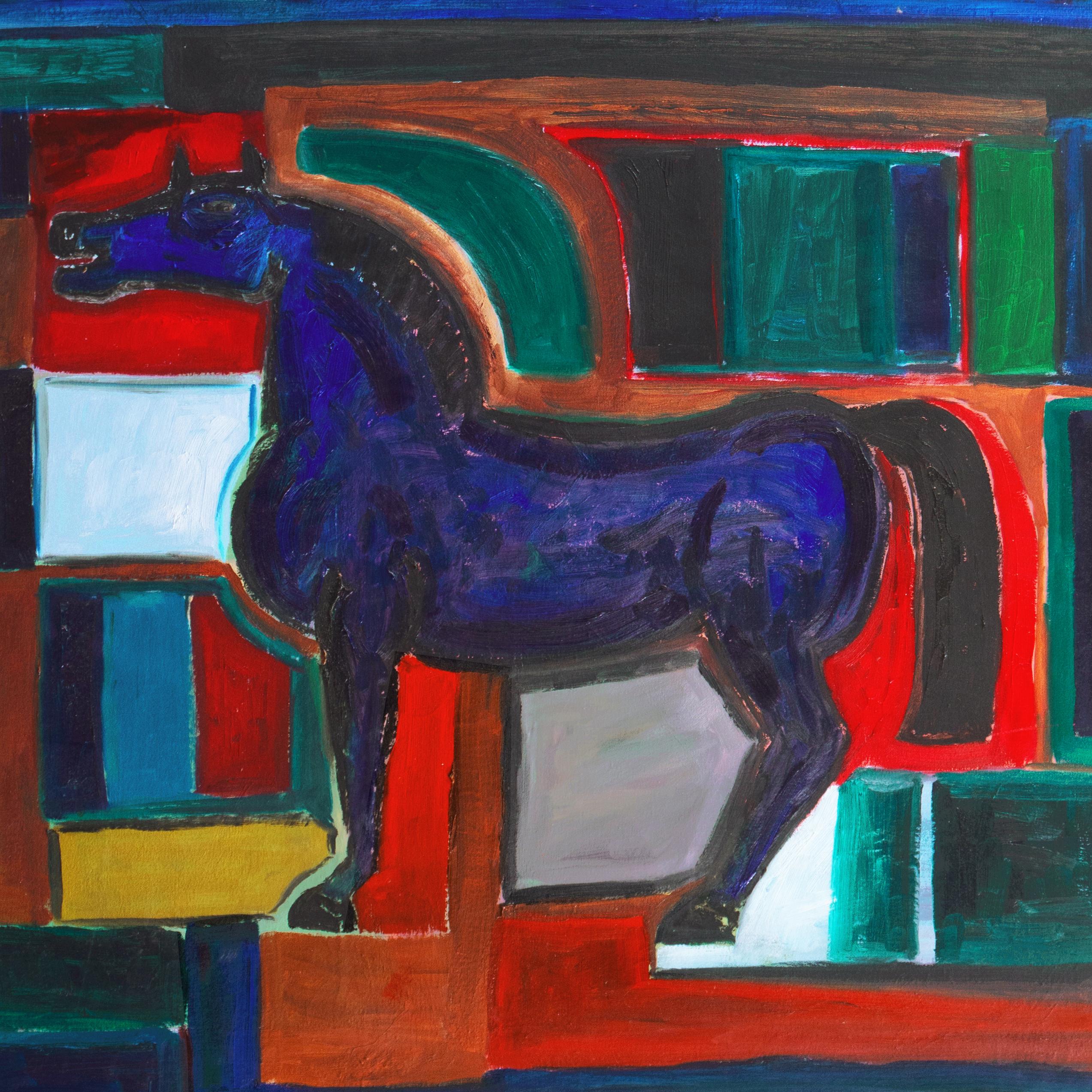 Signed lower right, 'Taylor' for Jonathan Taylor (American, born 1968) and painted circa 2020. Titled, verso, 'Blue Horse', additionally signed and inscribed with artist information. 

This listed California artist first studied art at the College