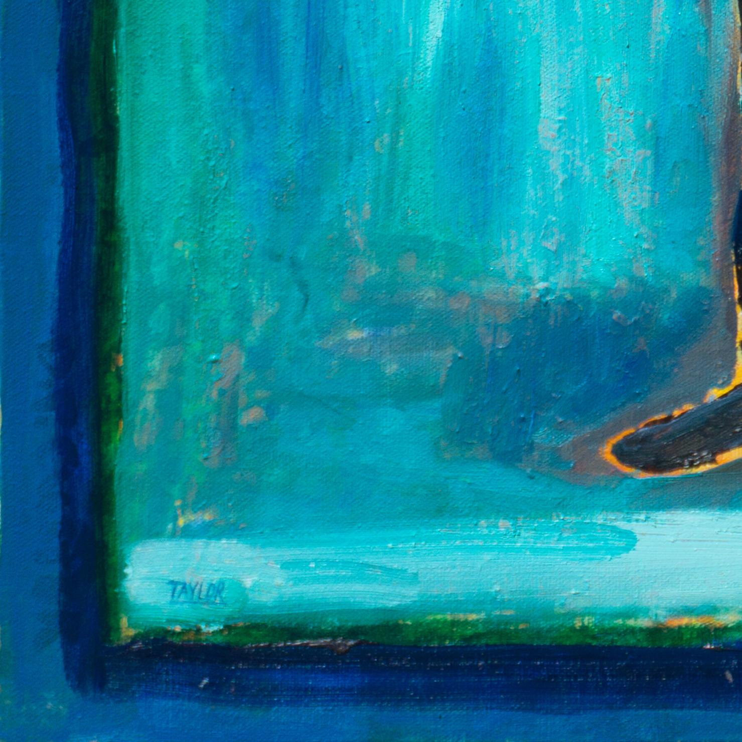 Harlequin with Guitar, moderniste californien, Santa Cruz, université du Maine - Painting de Jonathan Taylor
