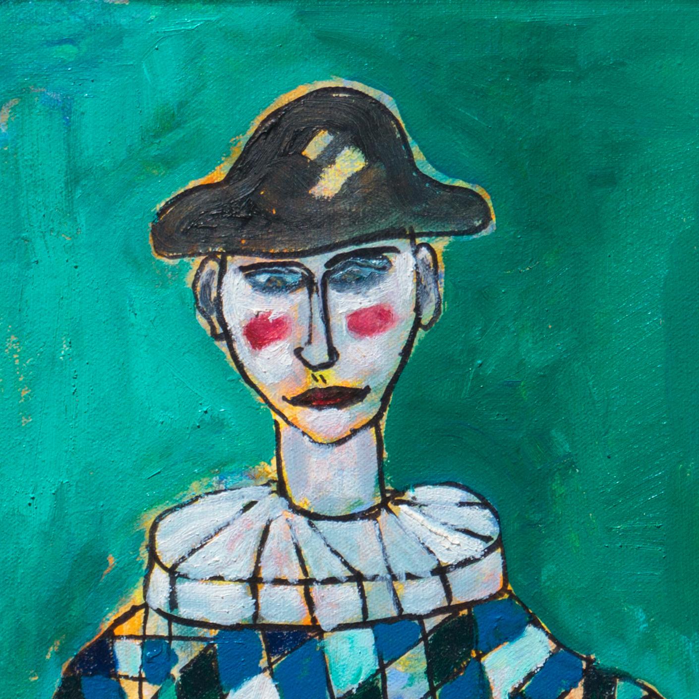 Harlequin with Guitar, moderniste californien, Santa Cruz, université du Maine - Moderne Painting par Jonathan Taylor