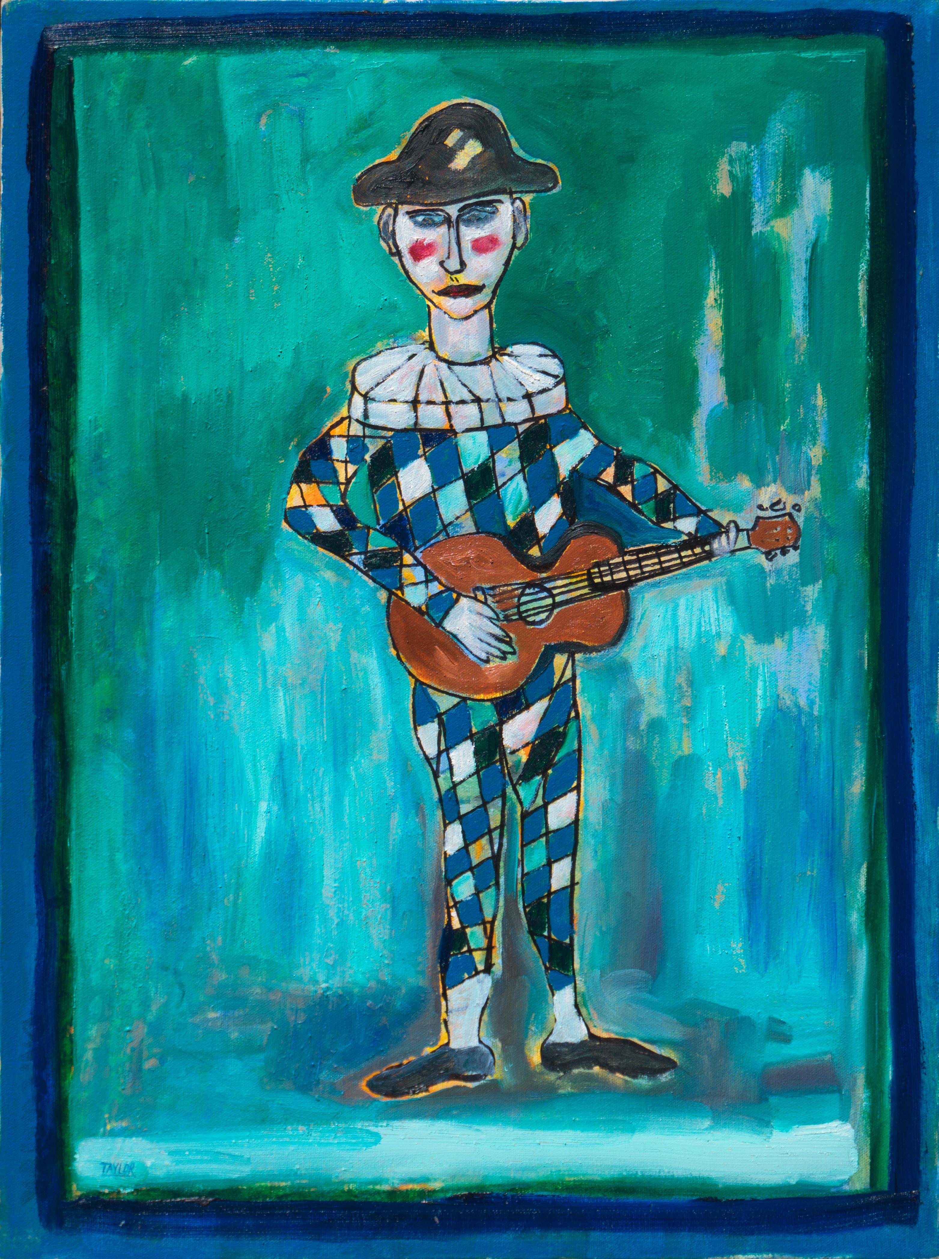 Jonathan Taylor Figurative Painting - 'Harlequin with Guitar', California Modernist, Santa Cruz, University of Maine