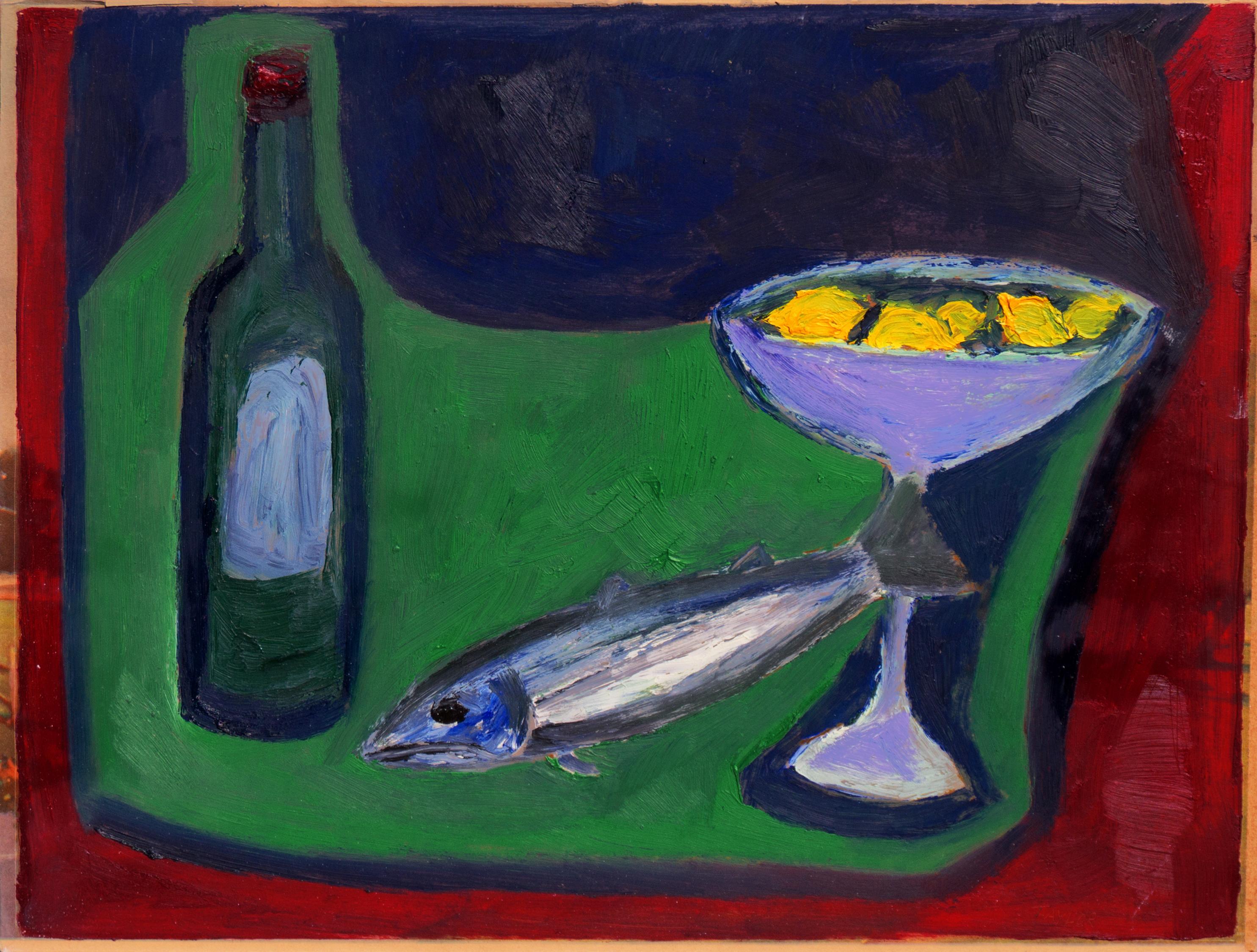 Jonathan Taylor Still-Life Painting - 'Still Life with Wine', California Modernist, Santa Cruz, University of Maine
