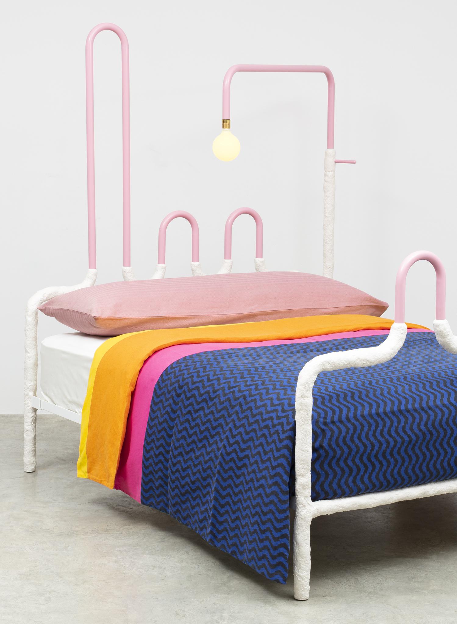 Powder-Coated Jonathan Trayte, Fruiting Habits, Bed, Steel, Birch, Fabric, Light Bulb, 2018