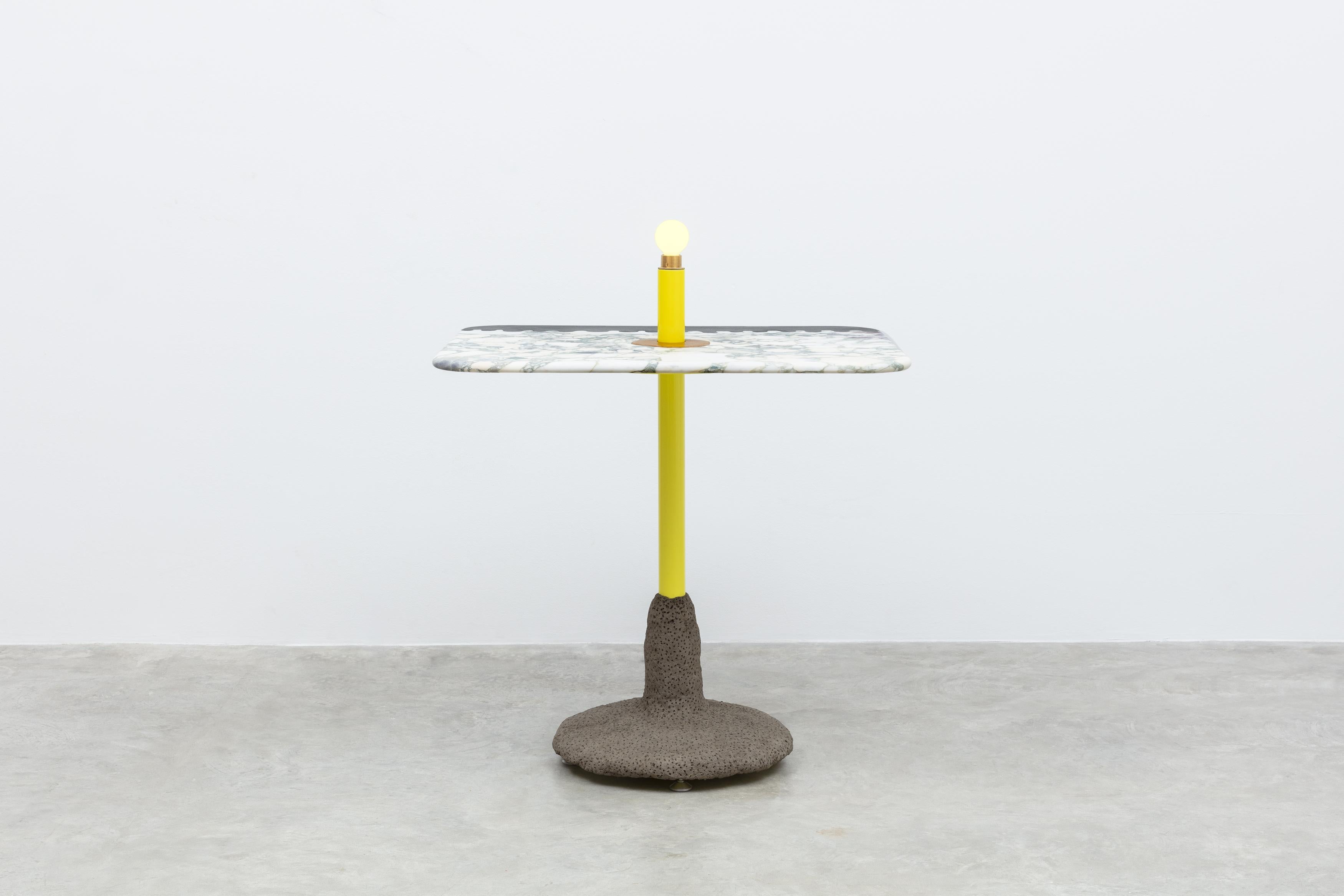 Powder-Coated Jonathan Trayte, 'Wawa Island', Breakfast Table with Lamp, Yellow, Marble, 2018