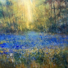 Blaue Glocken und goldenes Original-Landschaftsgemälde
