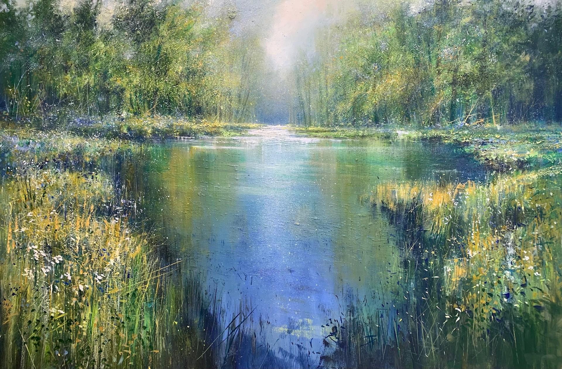 Nebbia sul fiume - quadro originale impressionista di paesaggio marino in vendita - Painting di Jonathan Trim