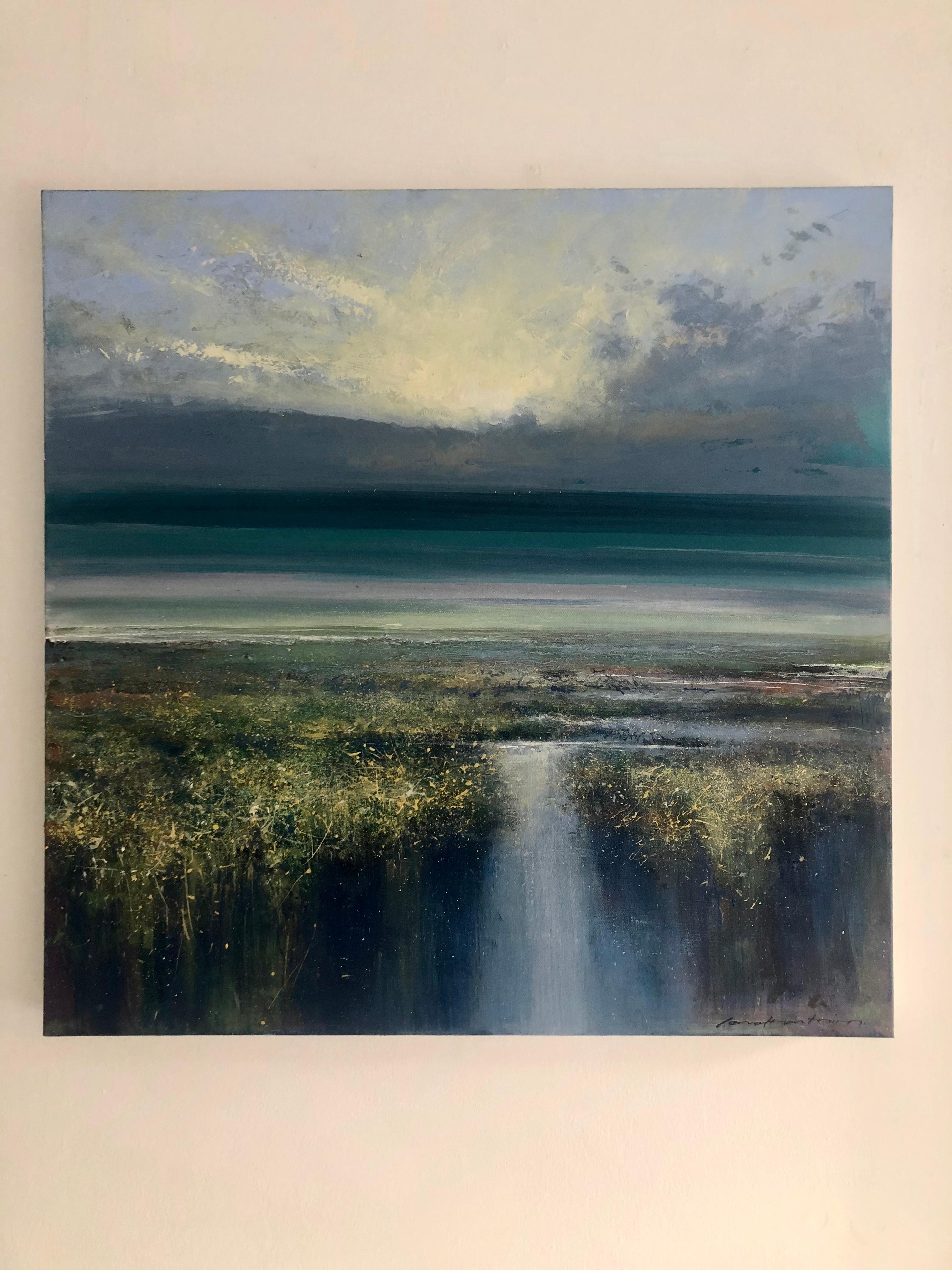 Estuary Evening - water seascape painting Contemporary 21st C modern art sky - Abstract Impressionist Painting by Jonathan Trim