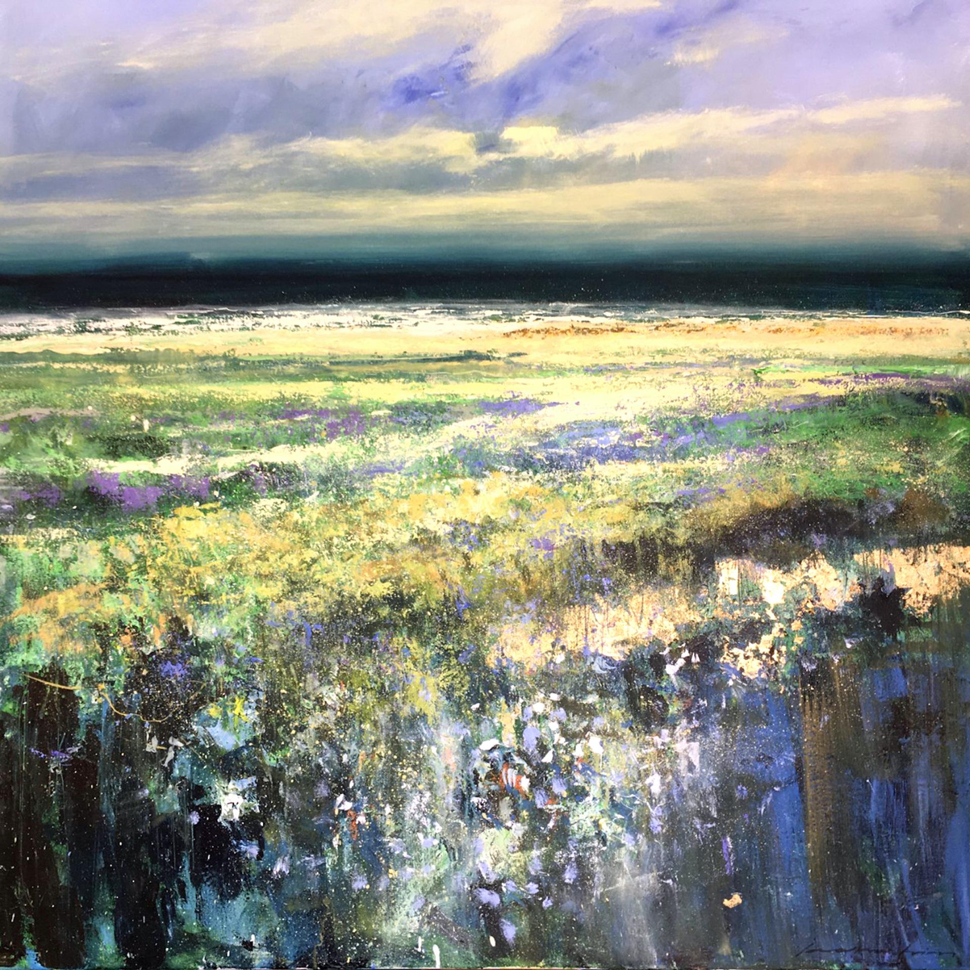 Sea Lavender by Jonathan Trim is a beautiful evocation of the Norfolk coast capturing the feeling of fresh sea air and the blooming of the Sea Lavender on this coast. The work is unframed on a gallery wrapped box canvas and is ready to