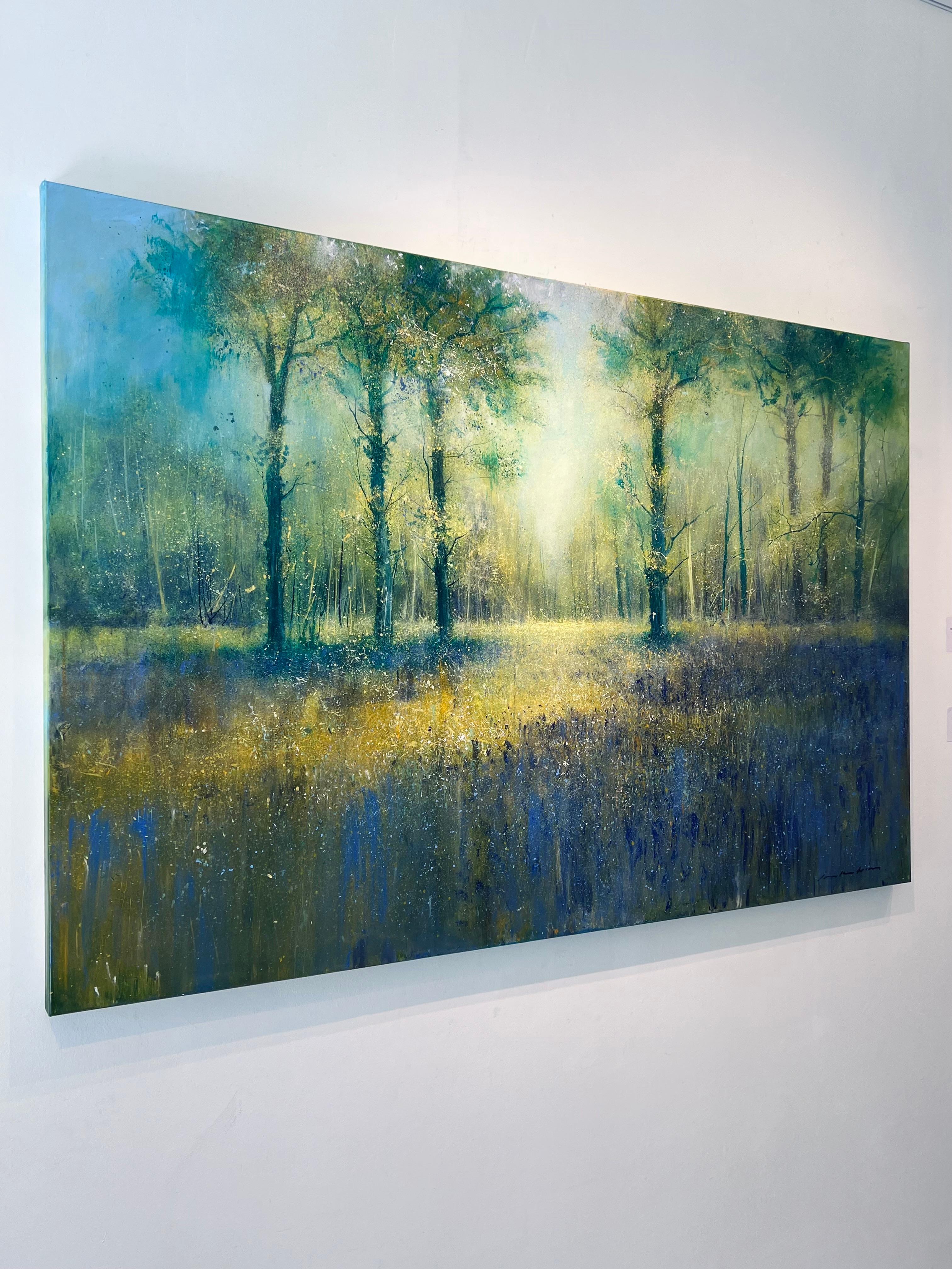 Luz del sol y campanillas-Pintura de paisaje floral del impresionismo original-Obra de arte - Painting Impresionista abstracto de Jonathan Trim