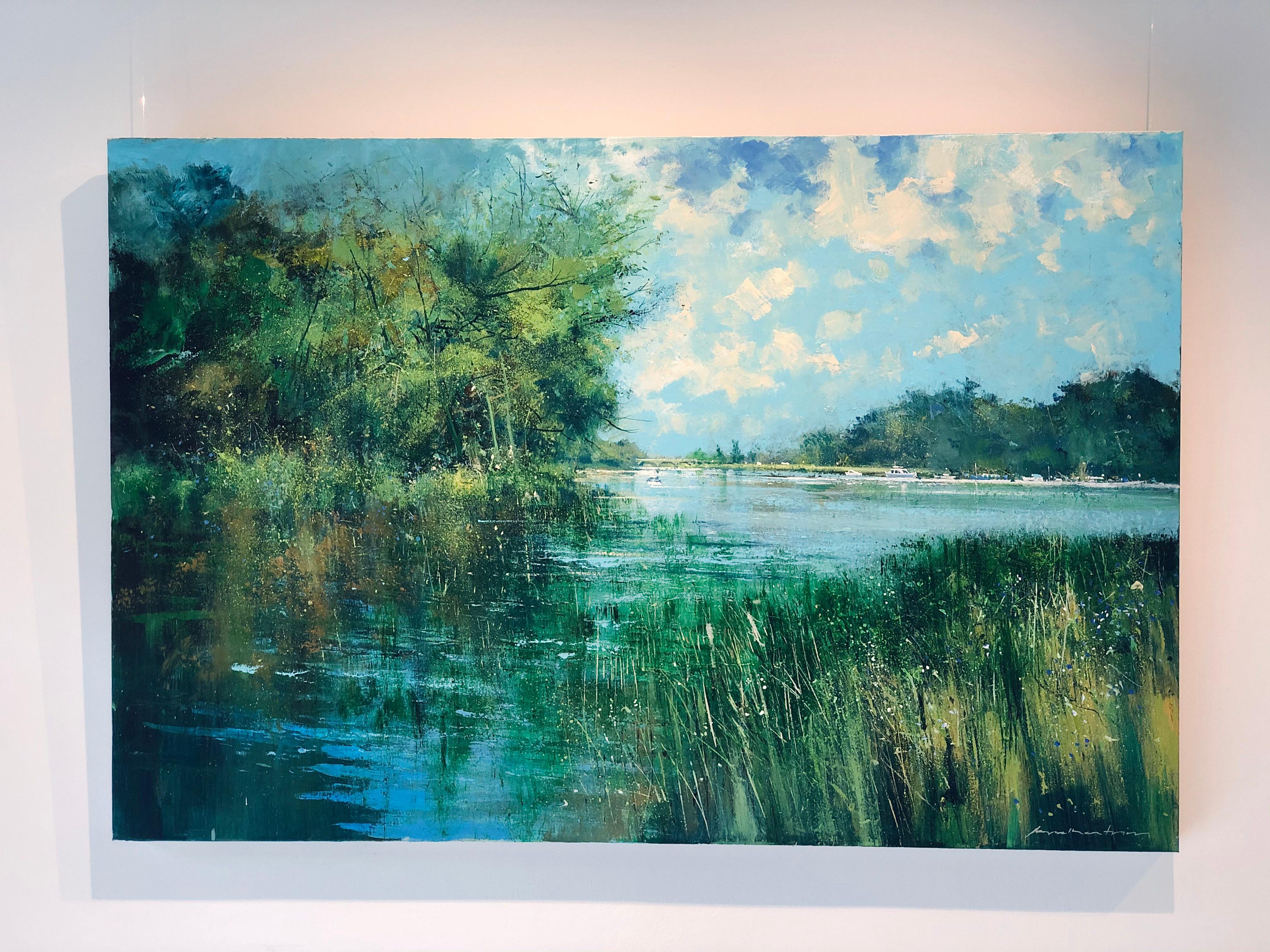 The Thames at Richmond - original modern art rural nature landscape oil painting - Painting by Jonathan Trim