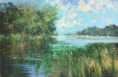 The Thames at Richmond - original modern art rural nature landscape oil painting