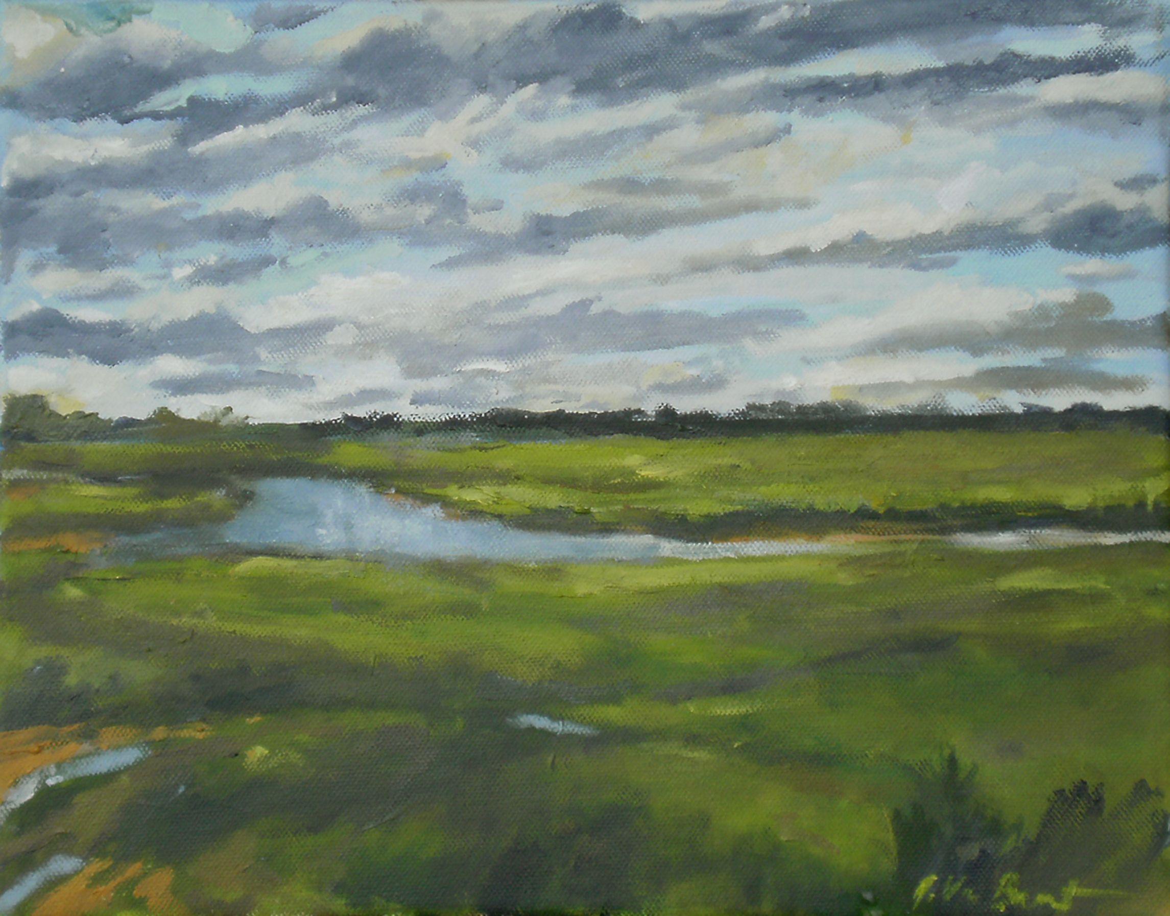 Couverture nuageuse, Merrick Bay, peinture, huile sur toile - Painting de Jonathan Van Brunt