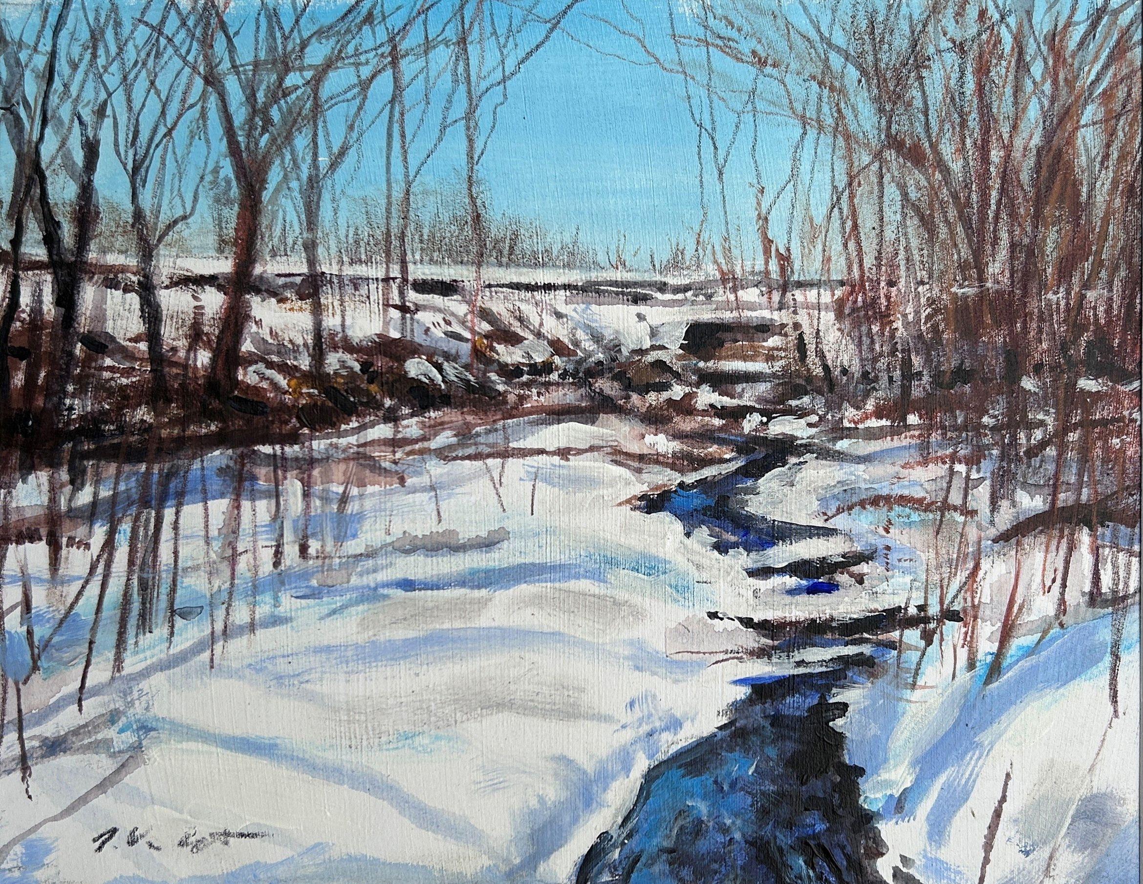 A Winter, peinture, acrylique sur papier - Painting de Jonathan Van Brunt