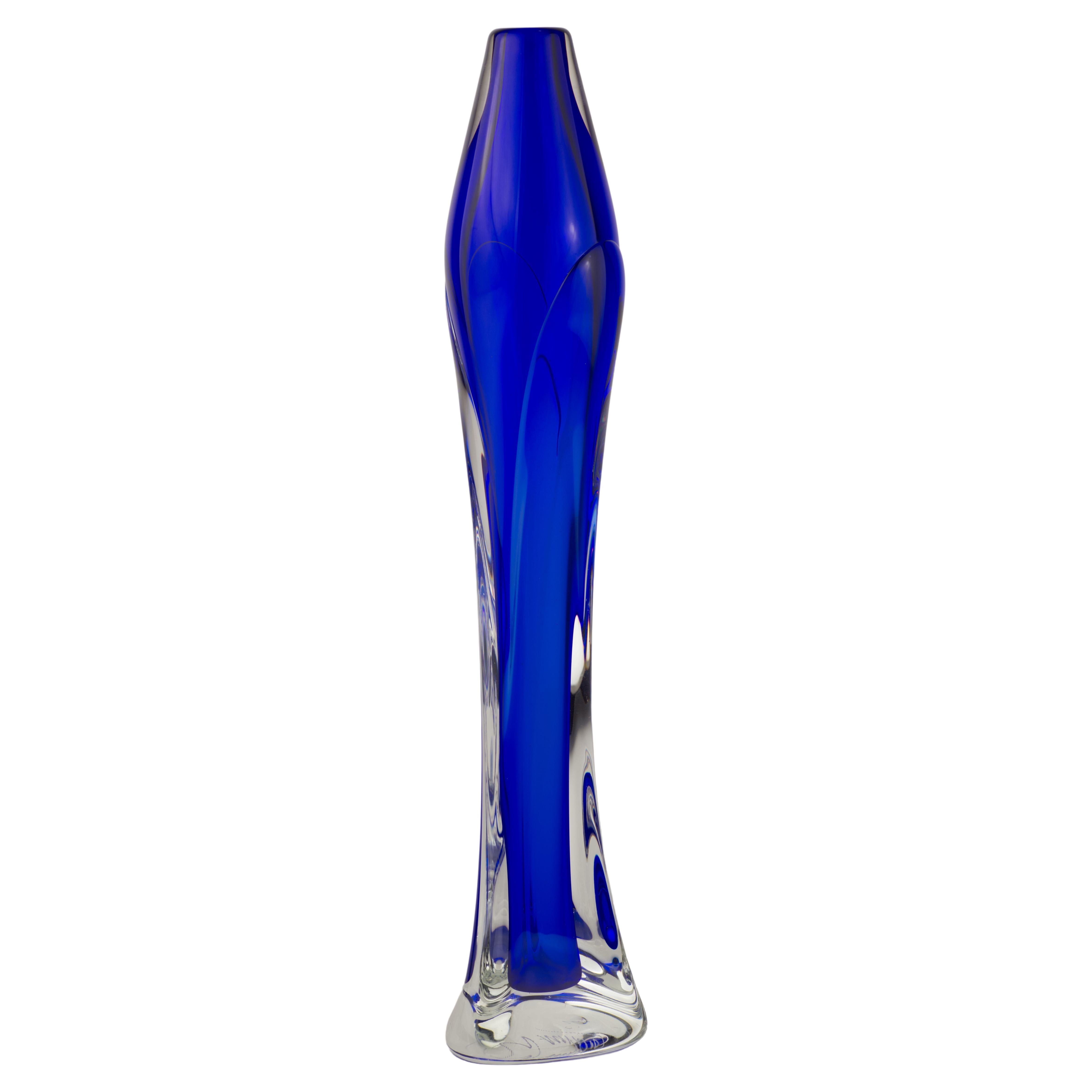 Jonathan Winfisky Sommerso Bud Vase Cobalt Blue, American Art Glass