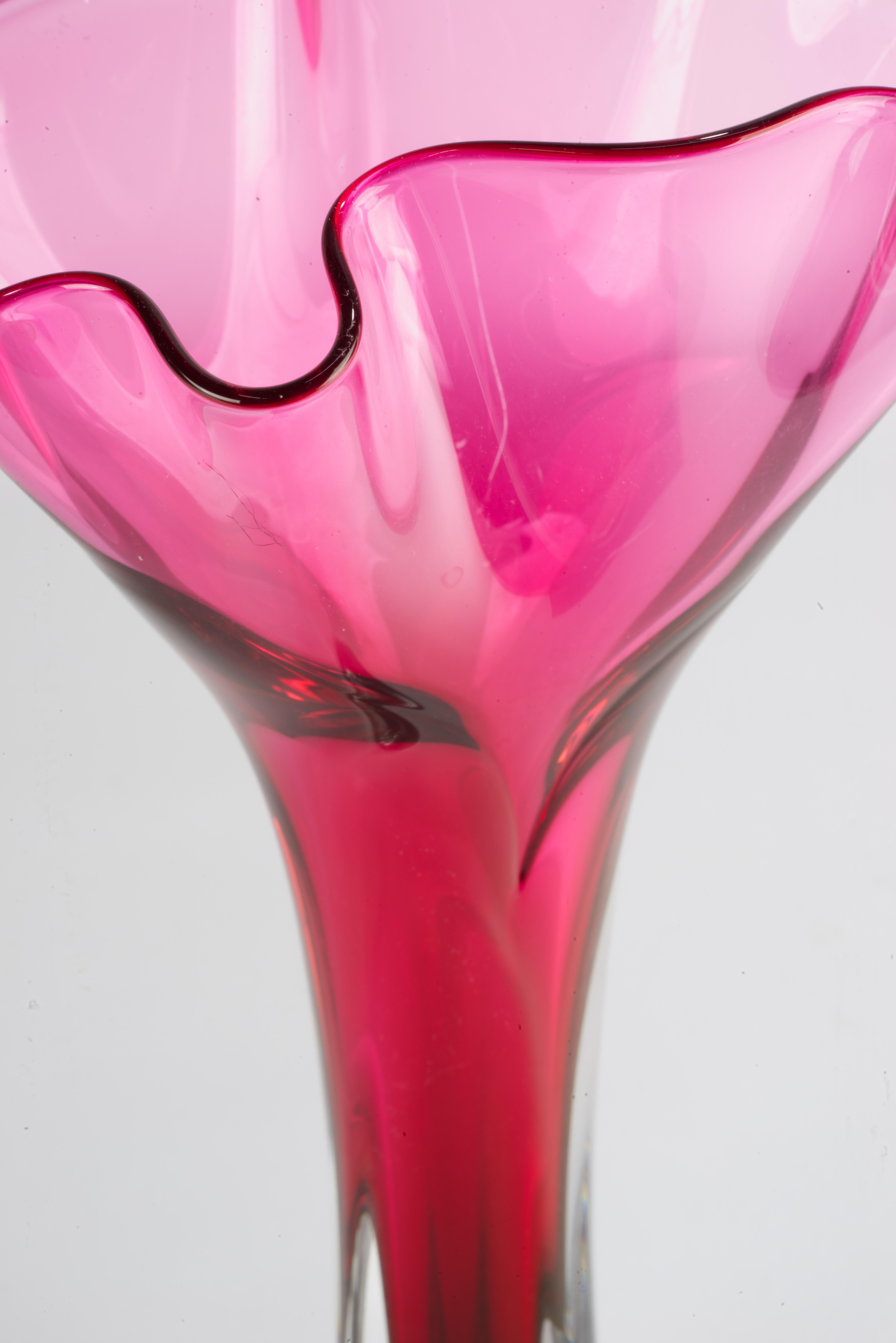 American Jonathan Winfisky Sommerso Flower Top Bud Vase Pink Signed For Sale
