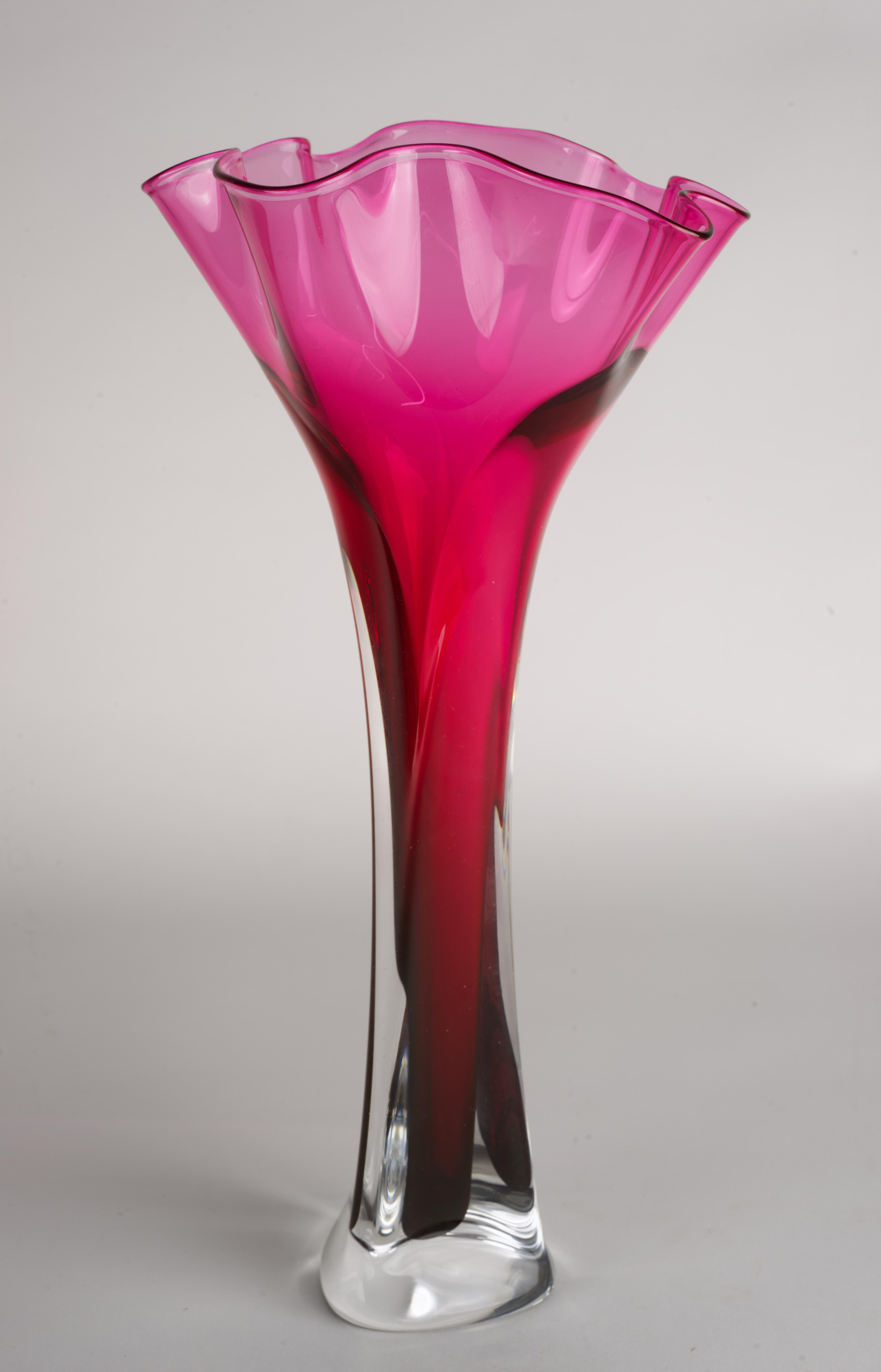 Jonathan Winfisky Sommerso Flower Top Bud Vase Pink Signed For Sale 2