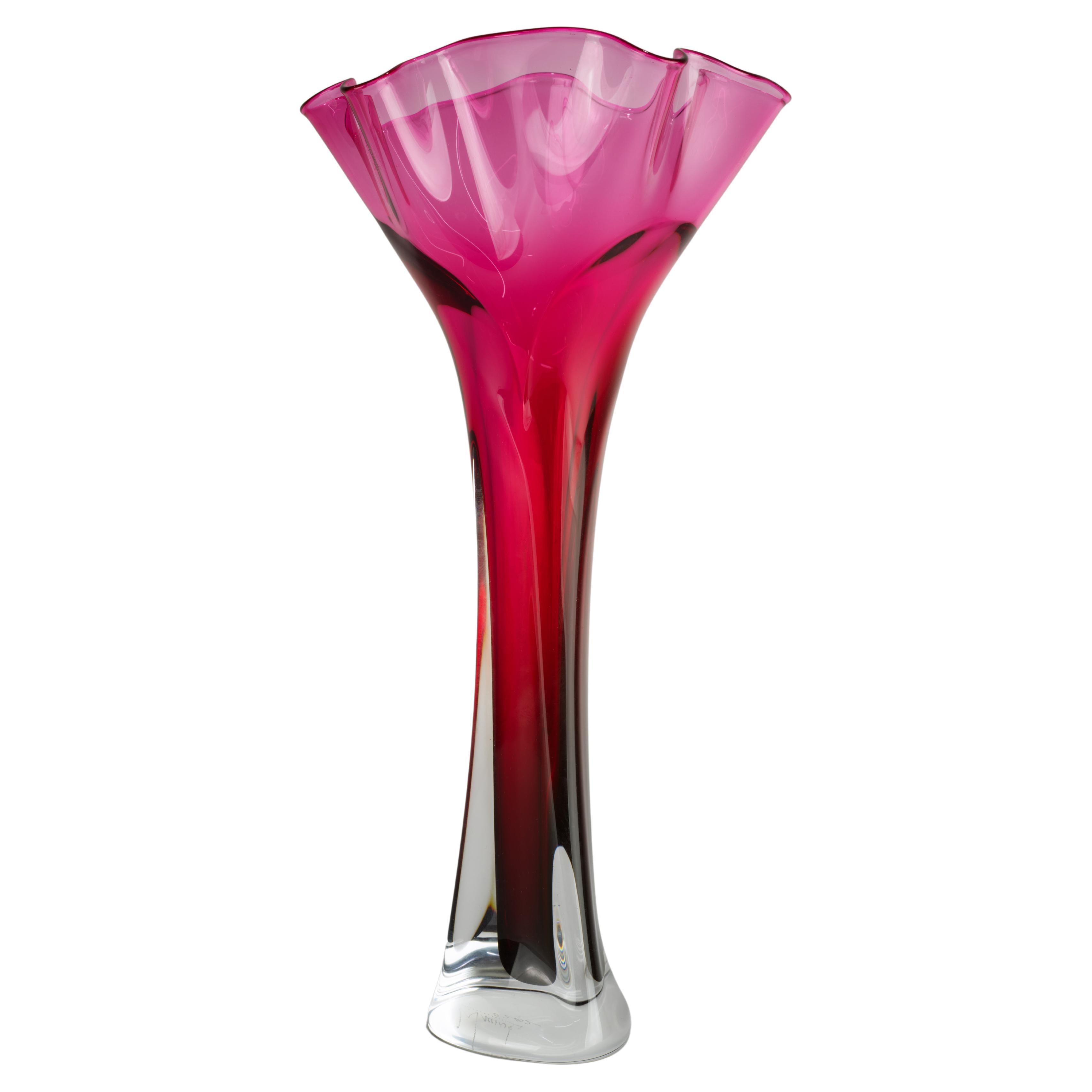 Jonathan Winfisky Sommerso Flower Top Bud Vase Pink Signed