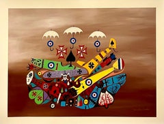 Vintage Jonathan Winters Screenprint Canvas Painting Airplane Hollywood Hang Ups Pop Art