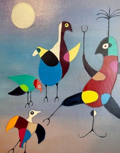 Jonathan Winters Screenprint on Canvas Painting Birds Umbrella Hollywood Pop Art