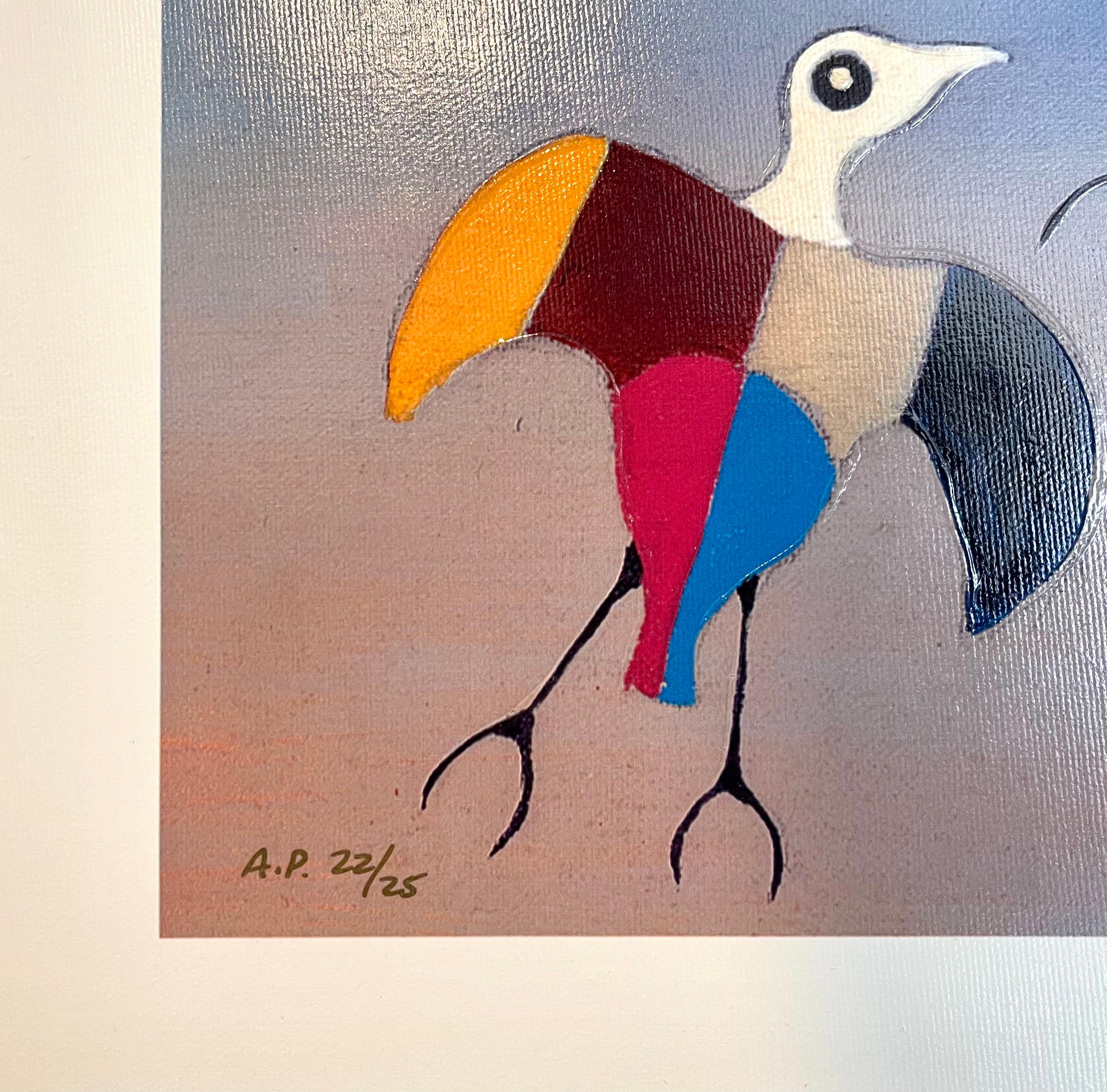 Jonathan Winters Screenprint on Canvas Painting Birds Umbrella Hollywood Pop Art 1