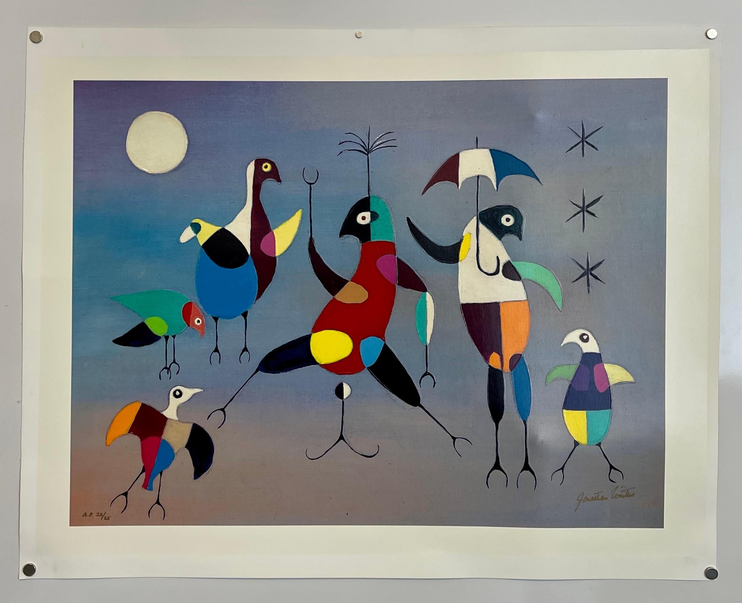 Jonathan Winters Screenprint on Canvas Painting Birds Umbrella Hollywood Pop Art 2