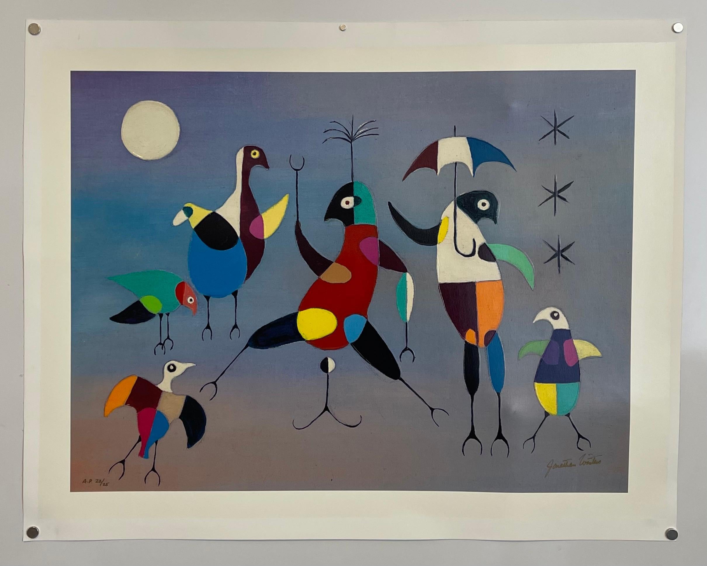 Jonathan Winters Screenprint on Canvas Painting Birds Umbrella Hollywood Pop Art 3